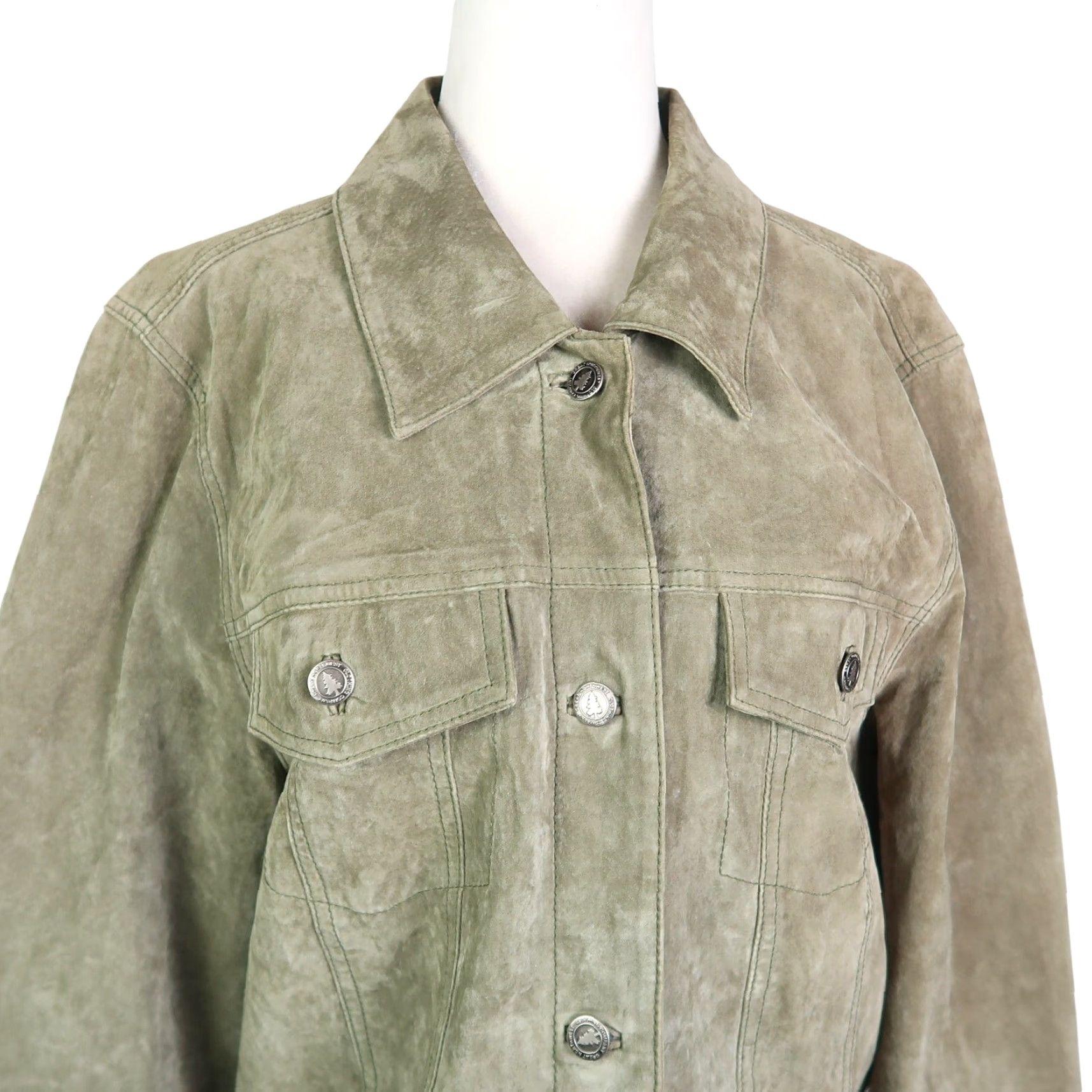 Olive VINTAGE Great Northwest Jacket Suede Olive Green 1X Women Leather 90s Casual Button Front Size XL / US 12-14 / IT 48-50 - 2 Thumbnail