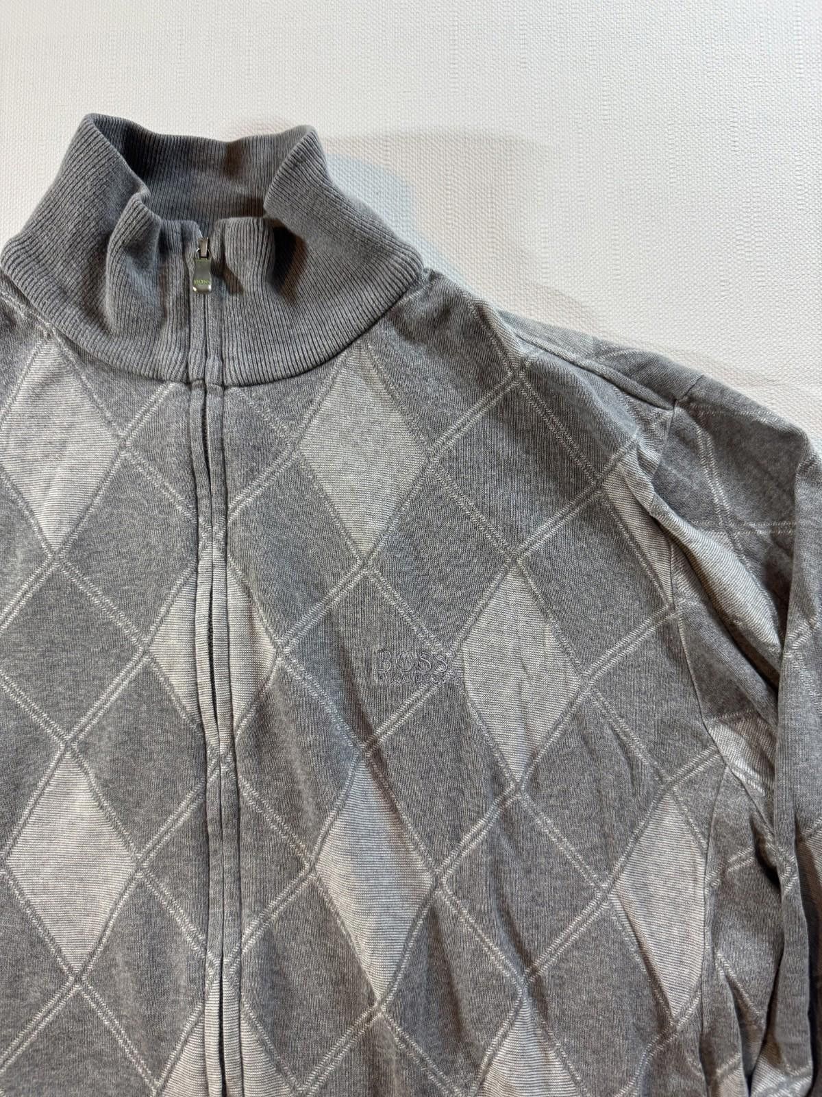 Hugo Boss Hugo Boss Men’s Large Grey Argyle Zip Up Sweater Mock Neck Size US L / EU 52-54 / 3 - 2 Thumbnail