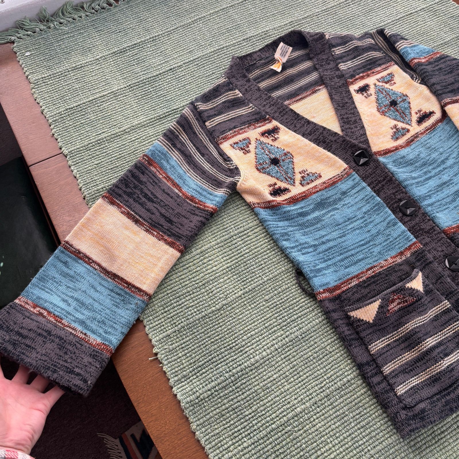 Vintage Vintage 70s Womens Knit Cardigan Boho Southwestern Hippie Size L / US 10 / IT 46 - 5 Thumbnail