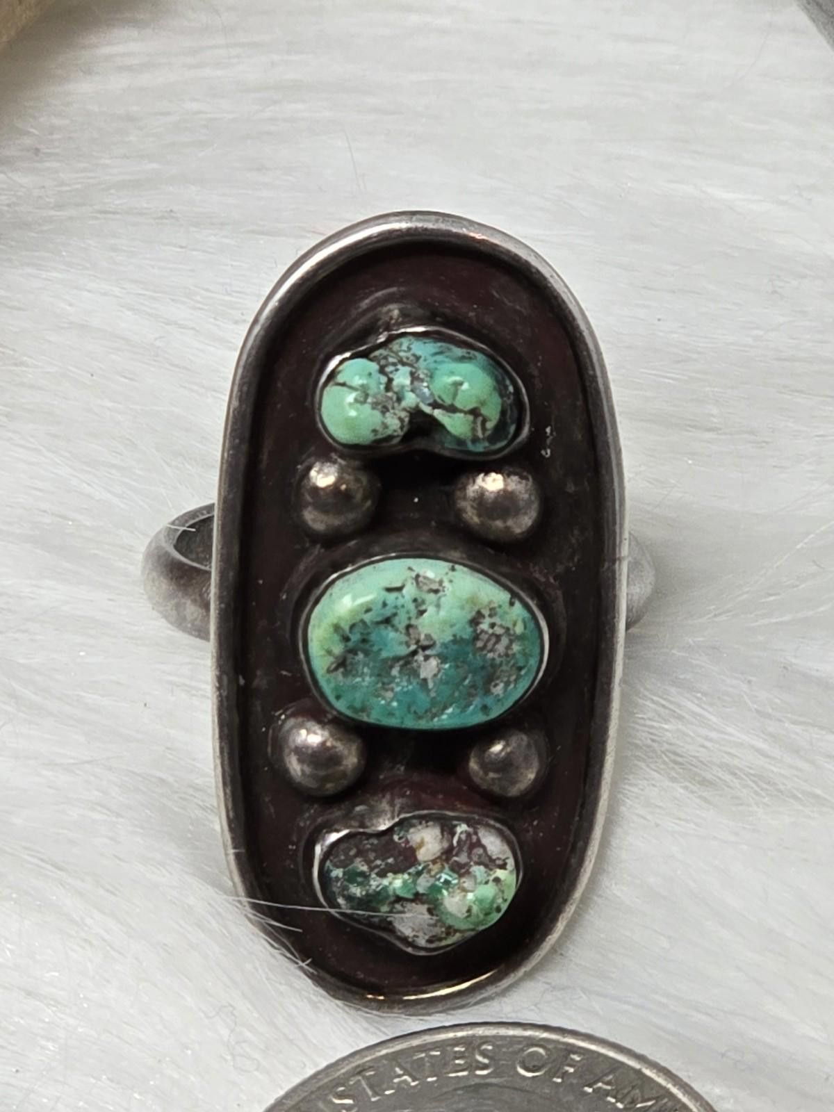 Other Vintage Native American 925 Silver Turquoise Ring Old Pawn Size ONE SIZE - 2 Thumbnail