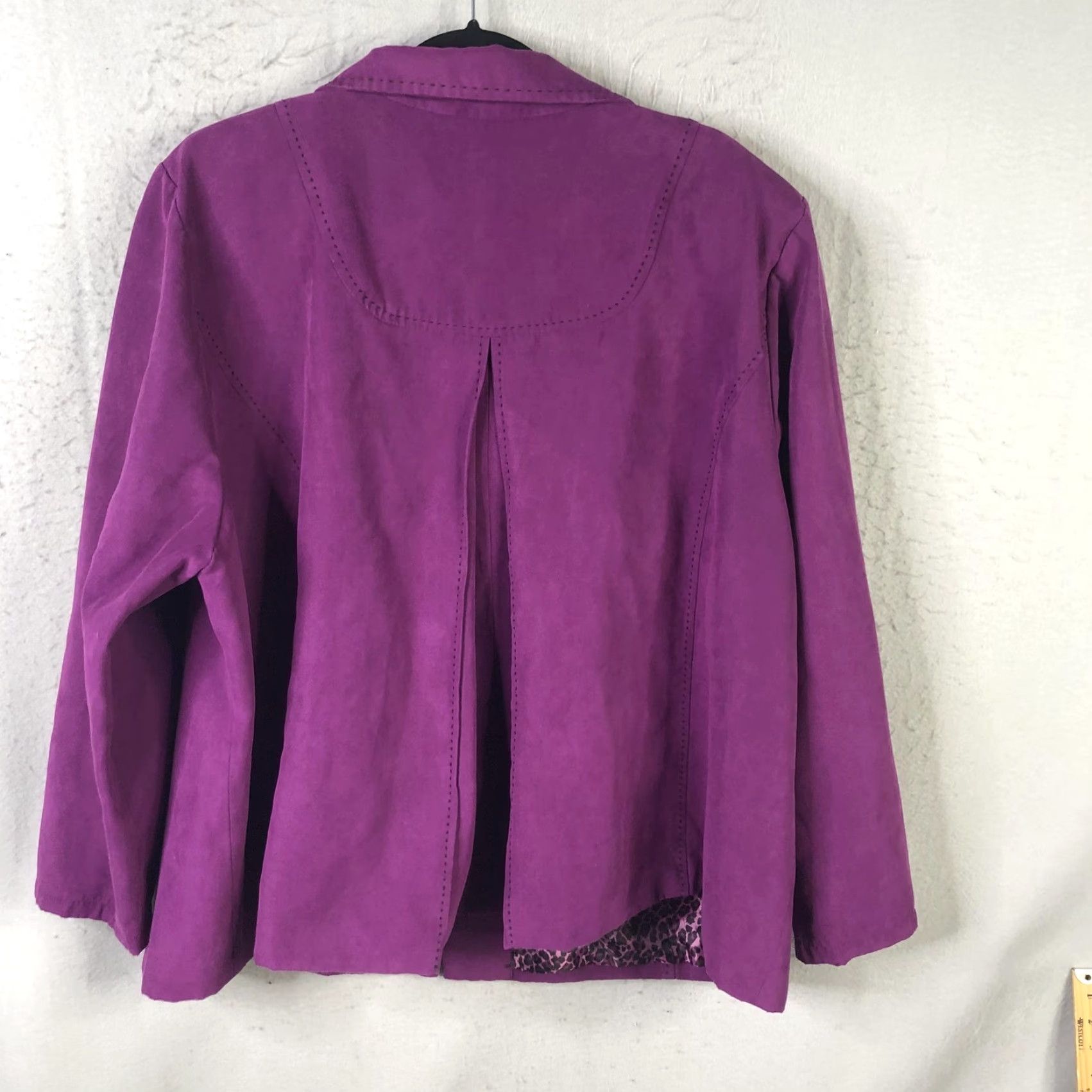 Vintage Maggie Barnes Jacket Womens 3X Purple Faux Suede Leopard Lined Button Front Size XXL / US 16-18 / IT 52-54 - 2 Thumbnail