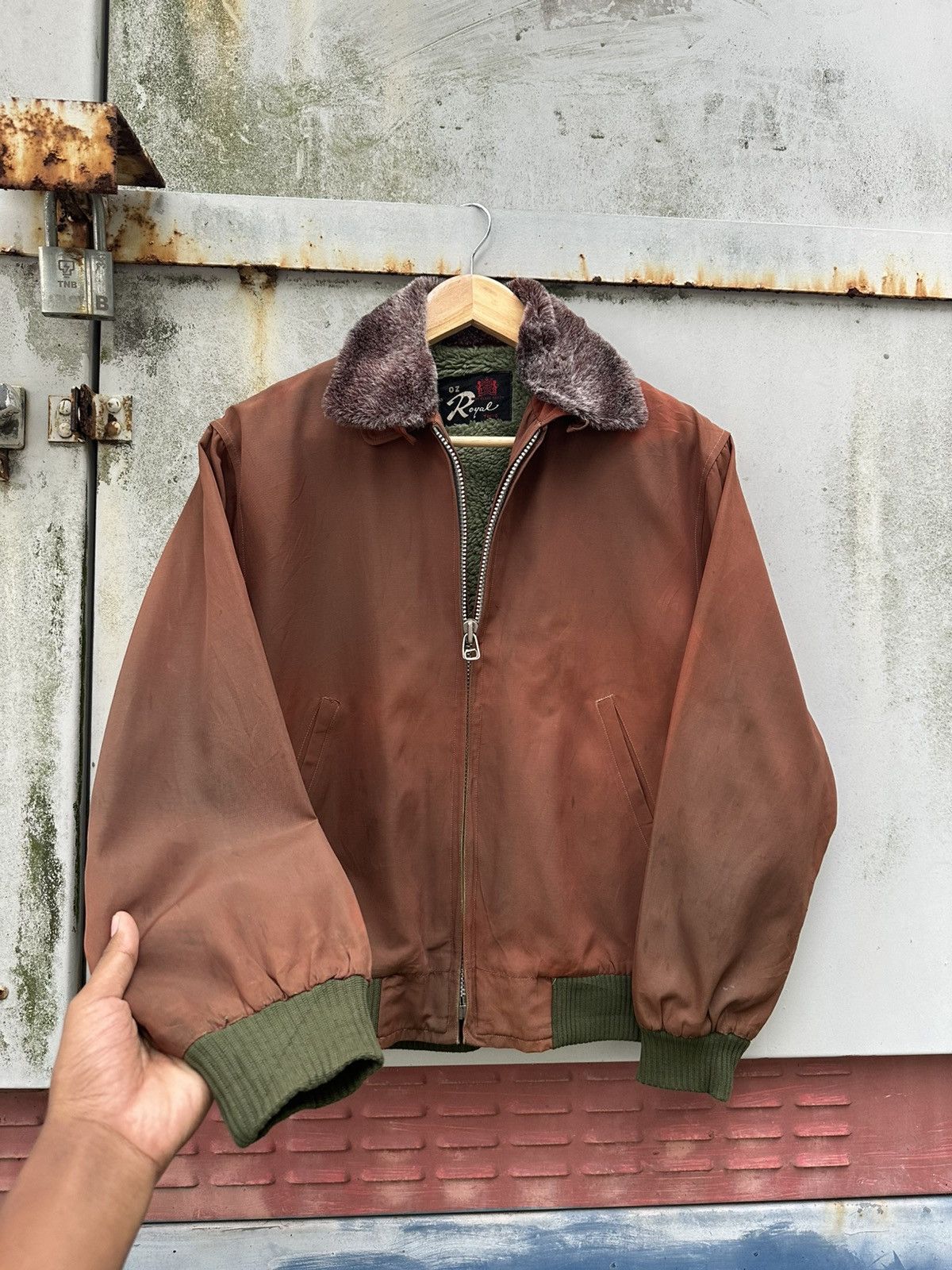 Vintage 👹Vintage Faded Royal Tokyo Brown Fleece Lined Bomber Jacket Size US S / EU 44-46 / 1 - 6 Thumbnail