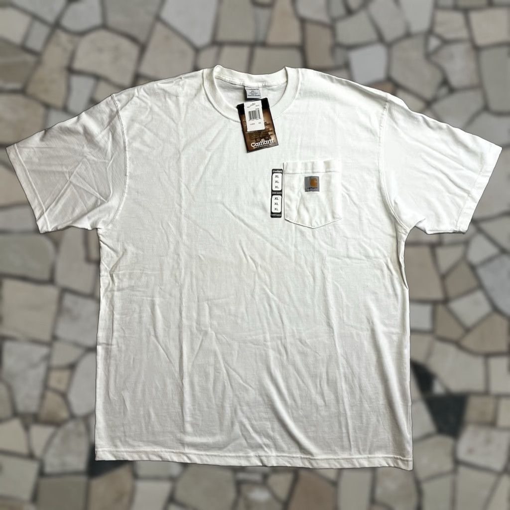 VINTAGE Carhartt T-Shirt Pocket Men XL White Cotton Deadstock NWT USA Outdoor Work Wear 90s?