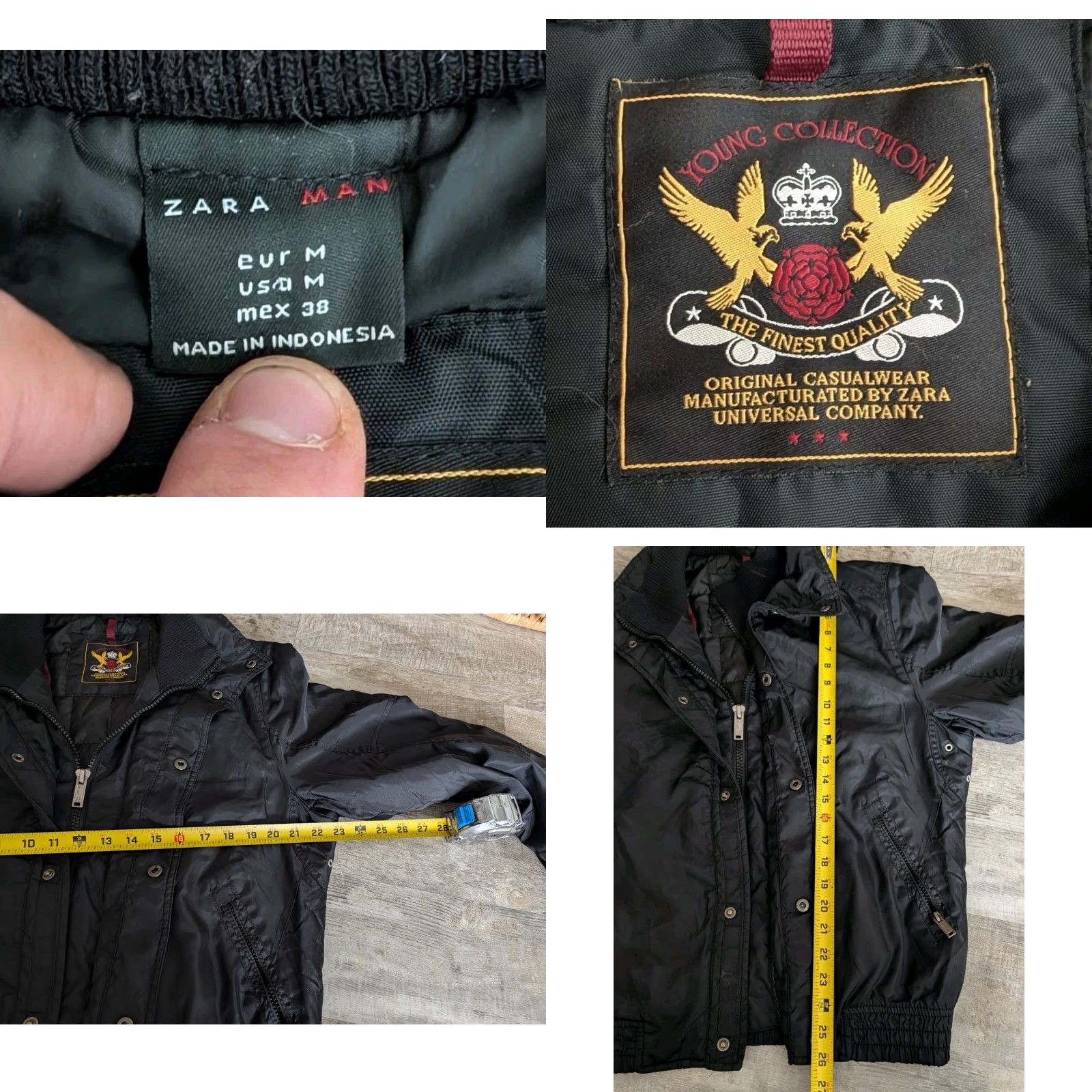 Zara Zara Man Young Collection Bomber Jacket Full Zip + Snap Lined Black Size M Regular Fit Size US M / EU 48-50 / 2 - 8 Thumbnail