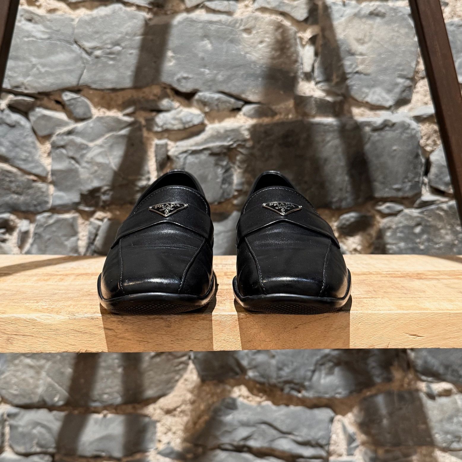 Prada Prada Linea Rossa Black Leather Triangle Emblem Loafers Size US 8 / IT 38 - 2 Thumbnail