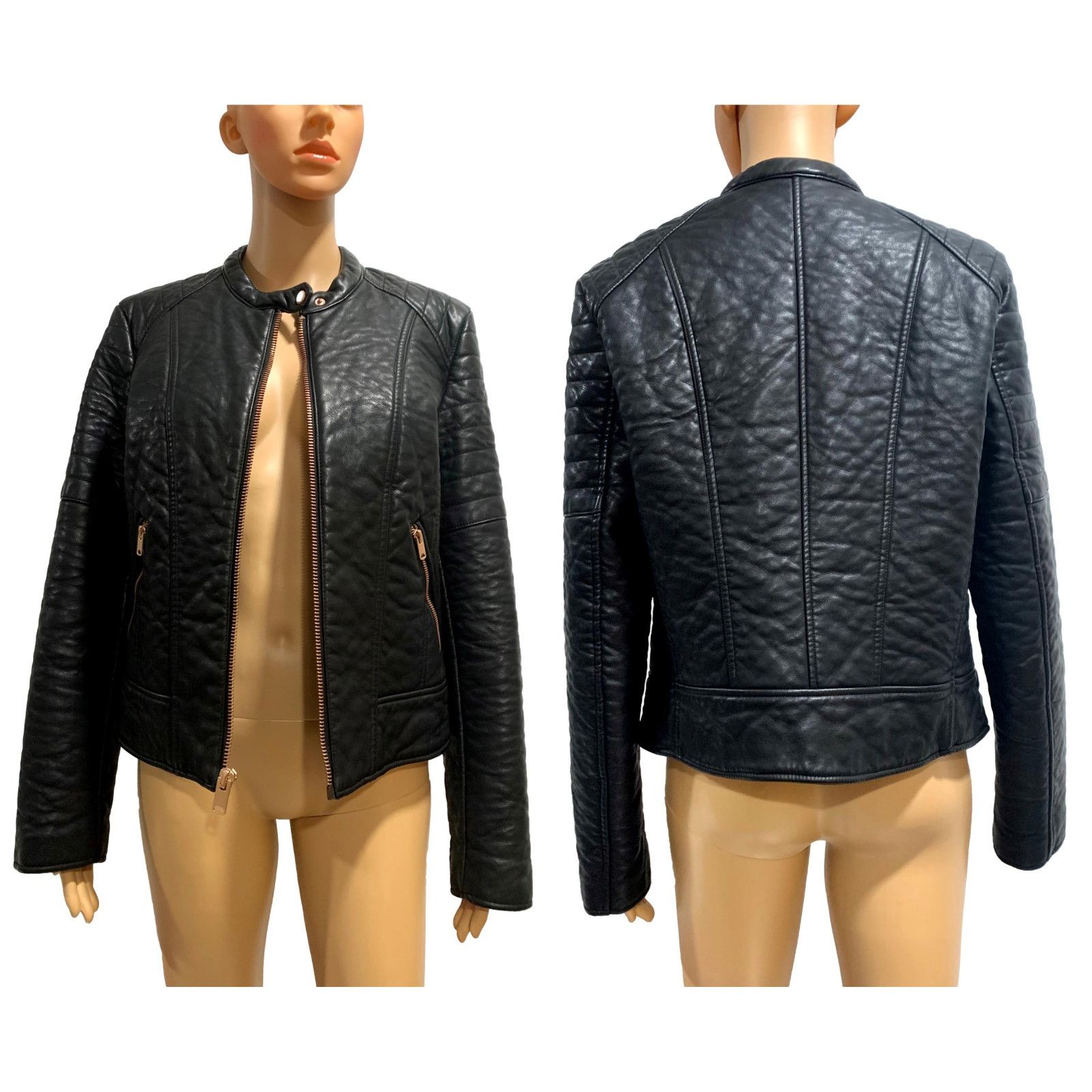 Andrew Marc Vegan Faux Leather Cafe Racer Motorcycle Biker Jacket Size L / US 10 / IT 46 - 11 Thumbnail