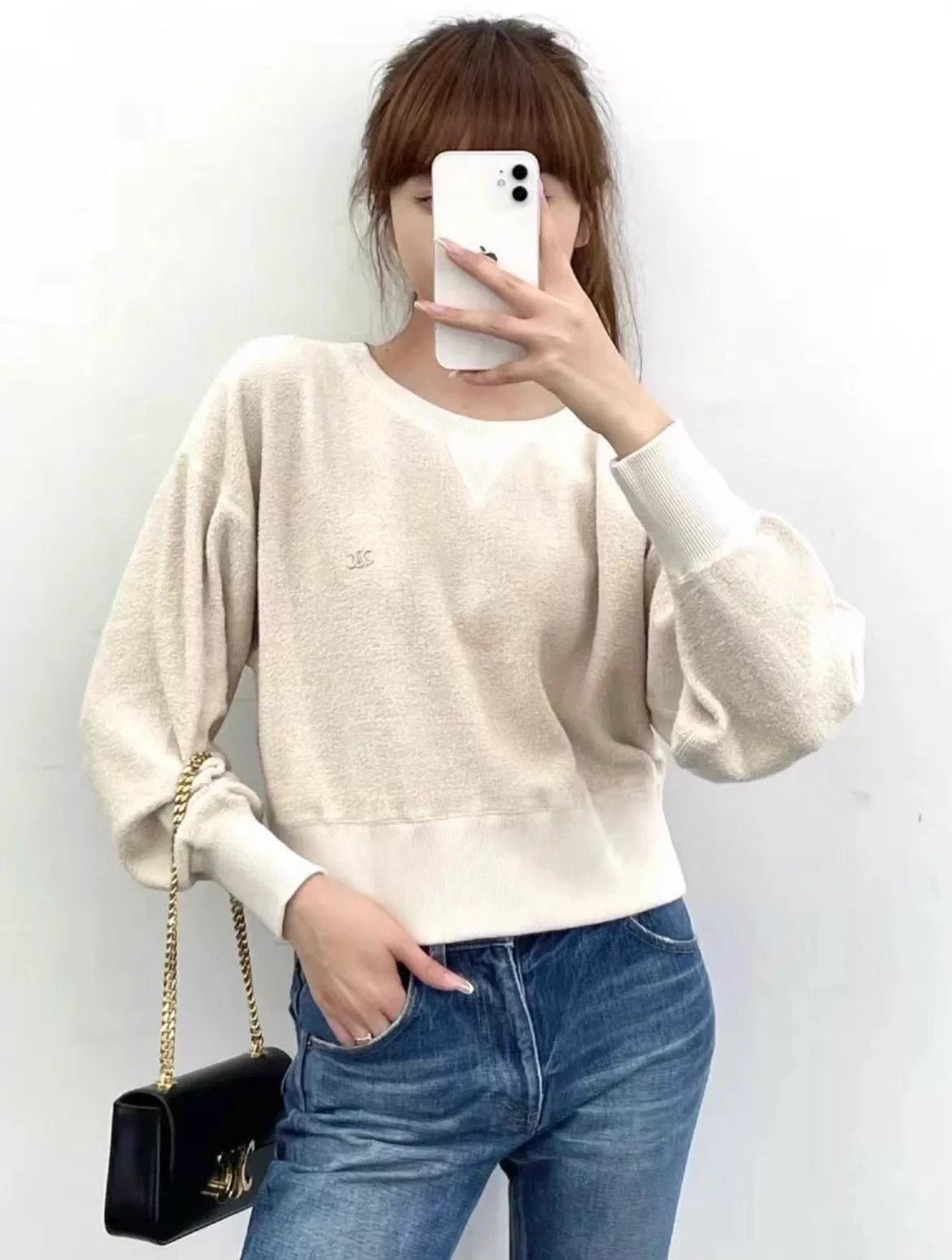 Celine CELINE beige short long-sleeve sweatshirt XS Size XS / US 0-2 / IT 36-38 - 7 Thumbnail