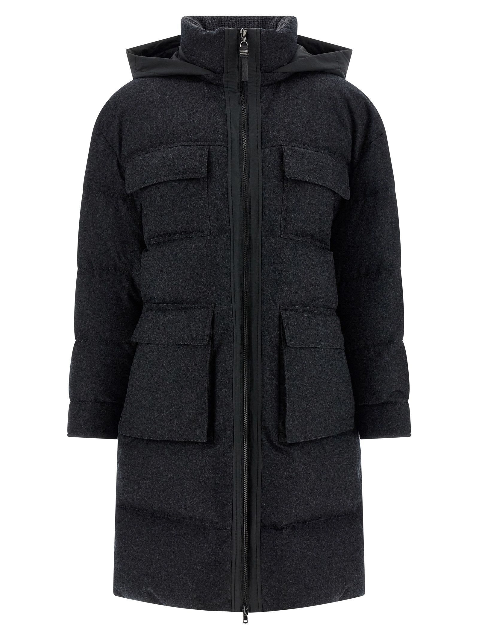 'Shiny Zipper Pull' long down jacket