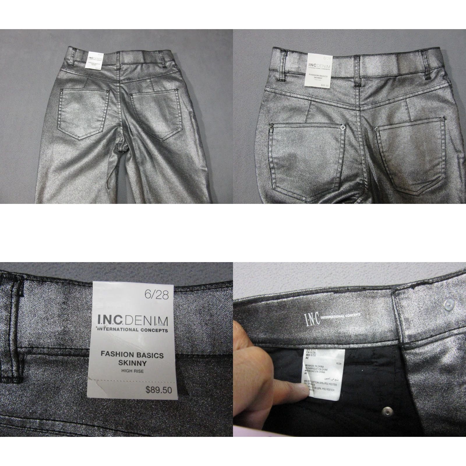 Vintage INC Denim Pants Womens 6 Silver Metallic High Rise Skinny Jeans 6/28 Stretch New Size 28" / US 6 / IT 42 - 10 Thumbnail