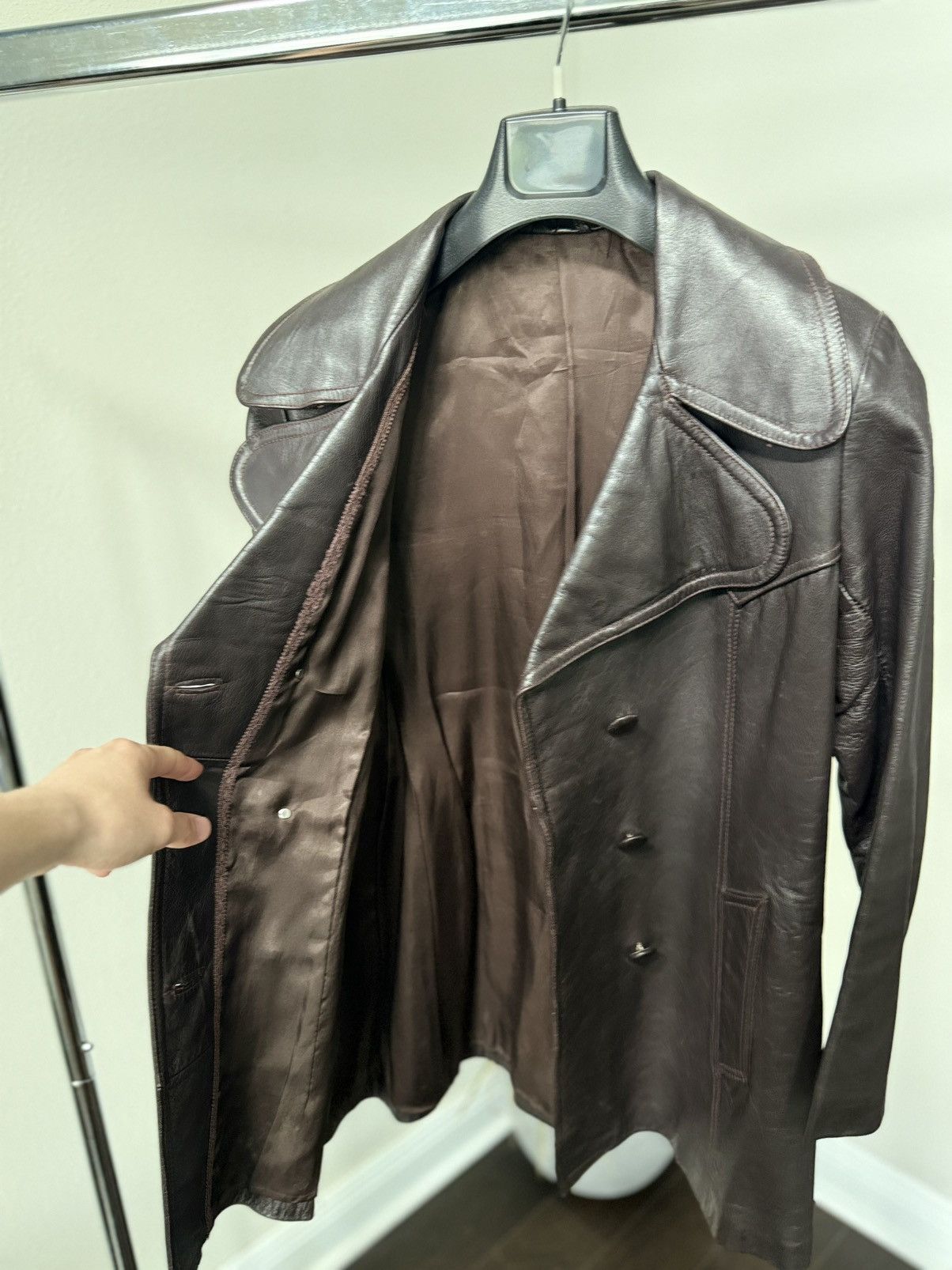 Other 1970s Made in England Brown Leather Coat GABEV Original Size S / US 4 / IT 40 - 7 Thumbnail