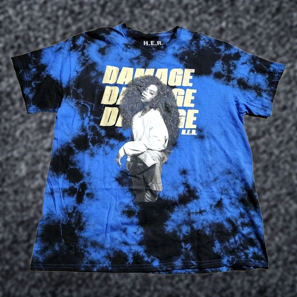 Vintage Mens XL HER H.E.R. DAMAGE Blue Tie Dye T Shirt Band Tee Shirt Size US XL / EU 56 / 4 - 1 Thumbnail