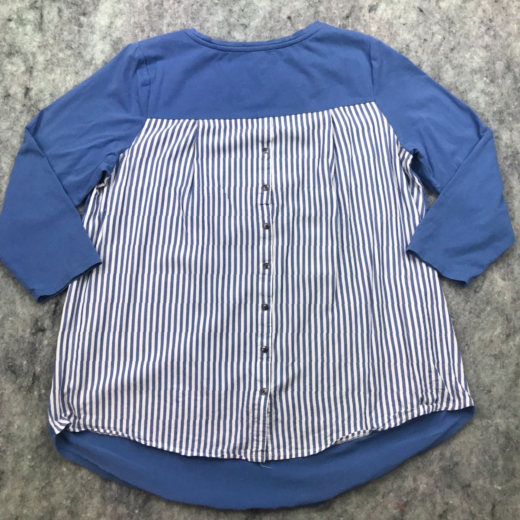 J. Jill J. Jill Shirt Womens M Blue Stripe Back Button Down V-Neck 3/4 Sleeve Cotton Blend Casual Shirt Nike Size M / US 6-8 / IT 42-44 - 5 Thumbnail