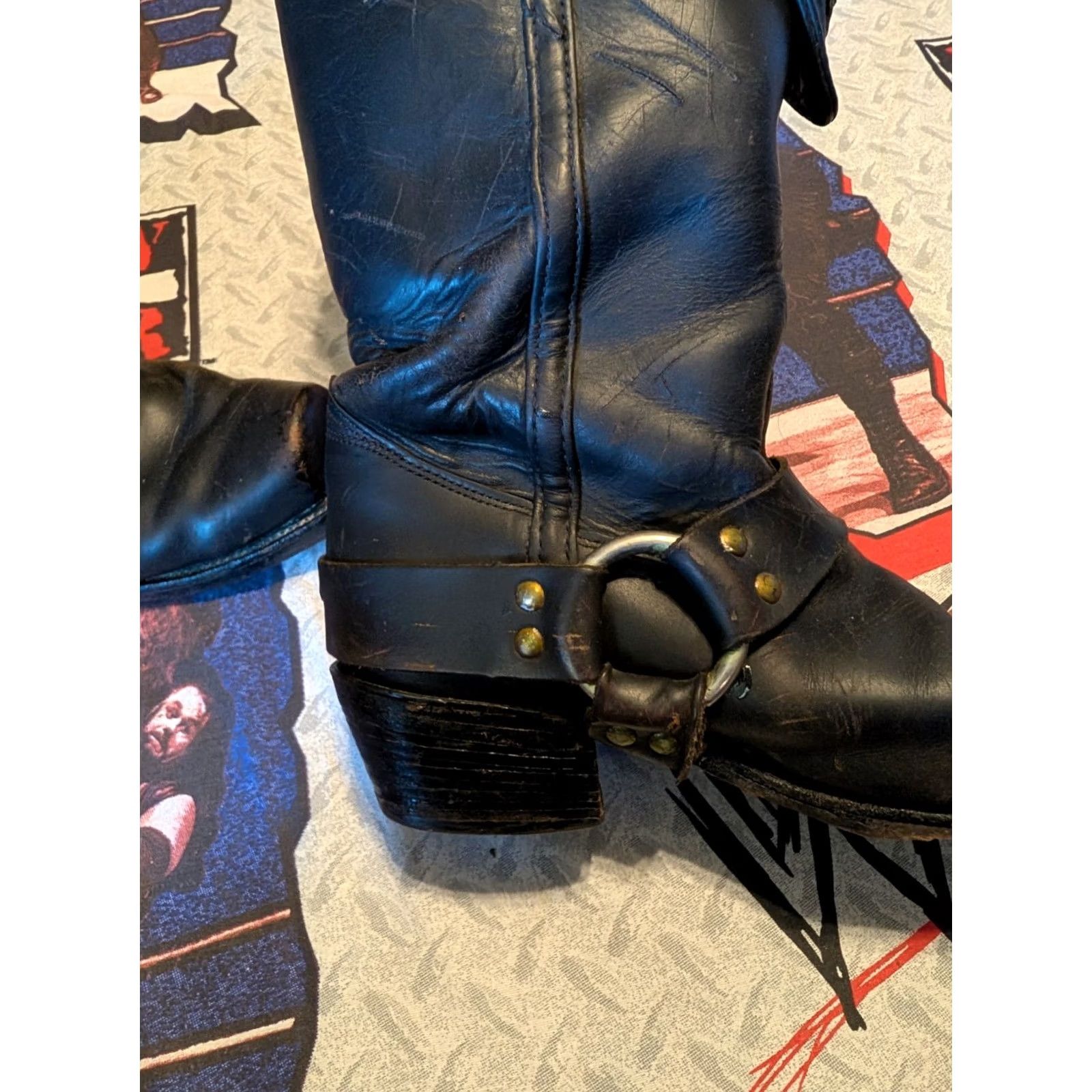 Frye VINTAGE Frye Harness Boot USA Men's Size 10M Moto Black Disressed Size US 9 / EU 42 - 4 Thumbnail