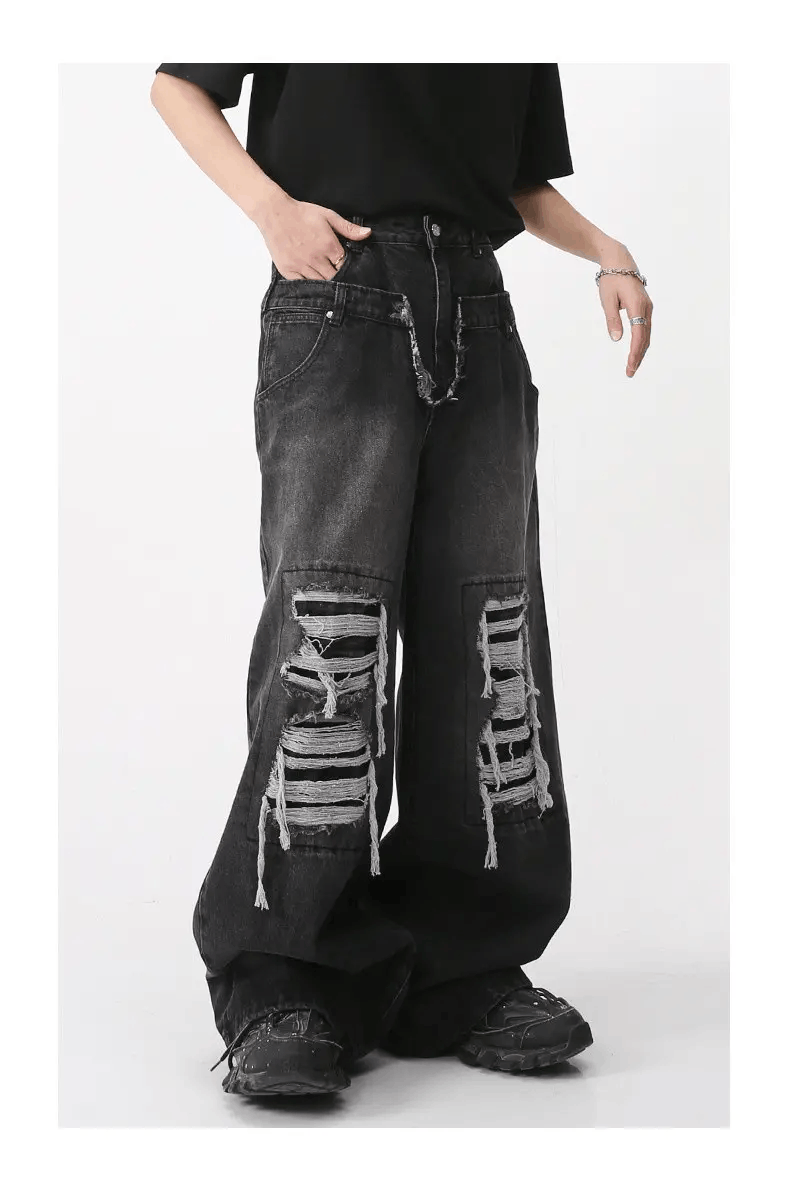 Japanese Brand × Jean Double waist ripped patchwork Baggy jean Size US 28 / EU 44 - 2 Thumbnail