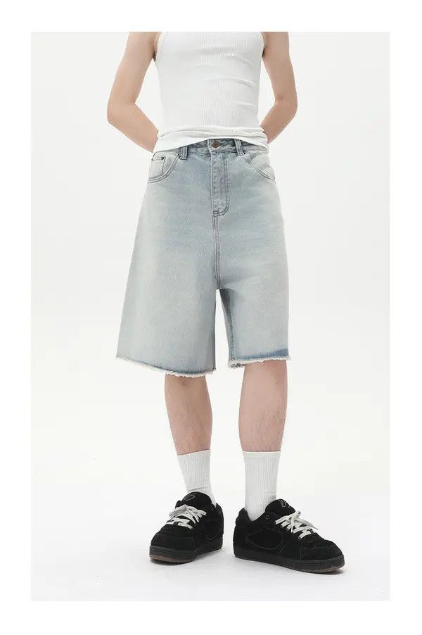 Japanese Brand Distressed vintage loose straight-leg men's denim shorts Size US 32 / EU 48 - 3 Thumbnail
