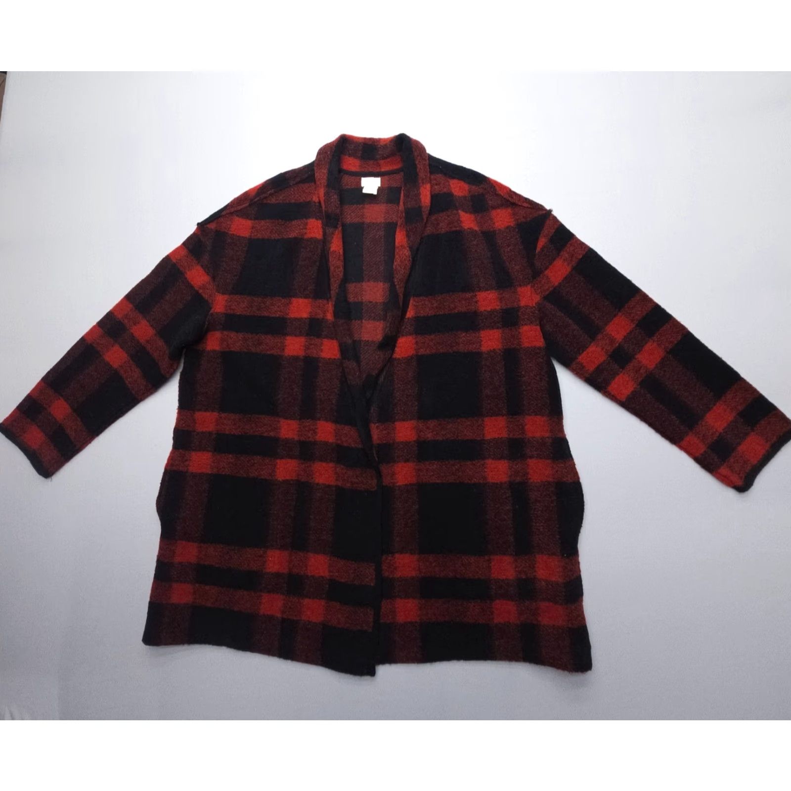 Vintage Aspen Cardigan Womens Large Red Plaid Wool Blend Open Knit Cozy Sweater Winter Fall Spring Summer Casual Womens Size L / US 10 / IT 46 - 2 Thumbnail