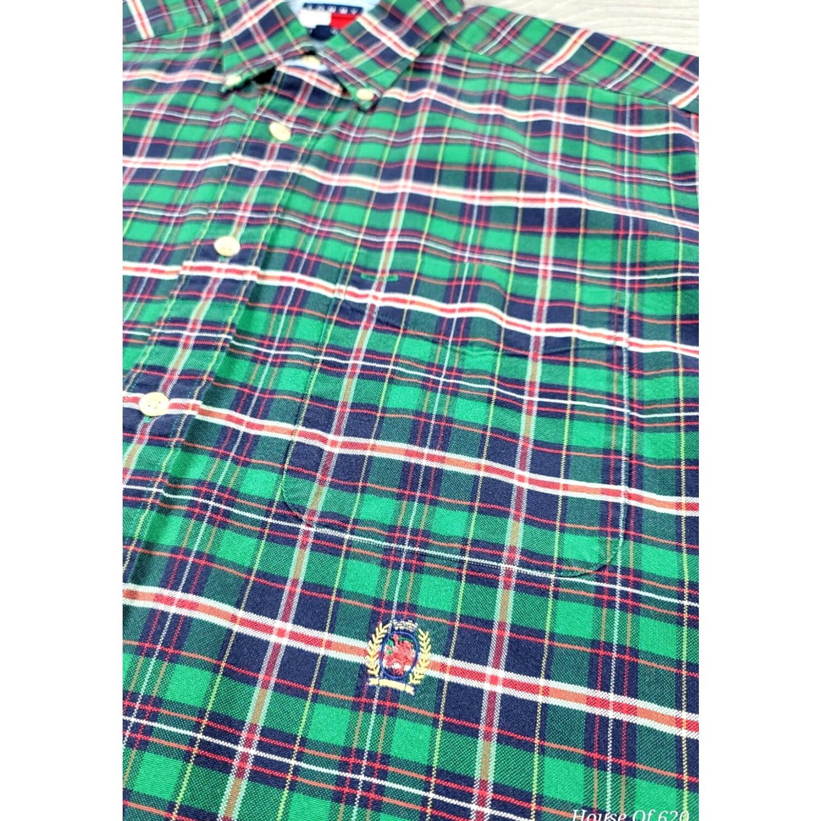 Tommy Hilfiger VINTAGE Tommy Hilfiger Shirt Men's Plaid Button-Up Short Sleeve M Green 90s Crest Logo Size US M / EU 48-50 / 2 - 3 Thumbnail