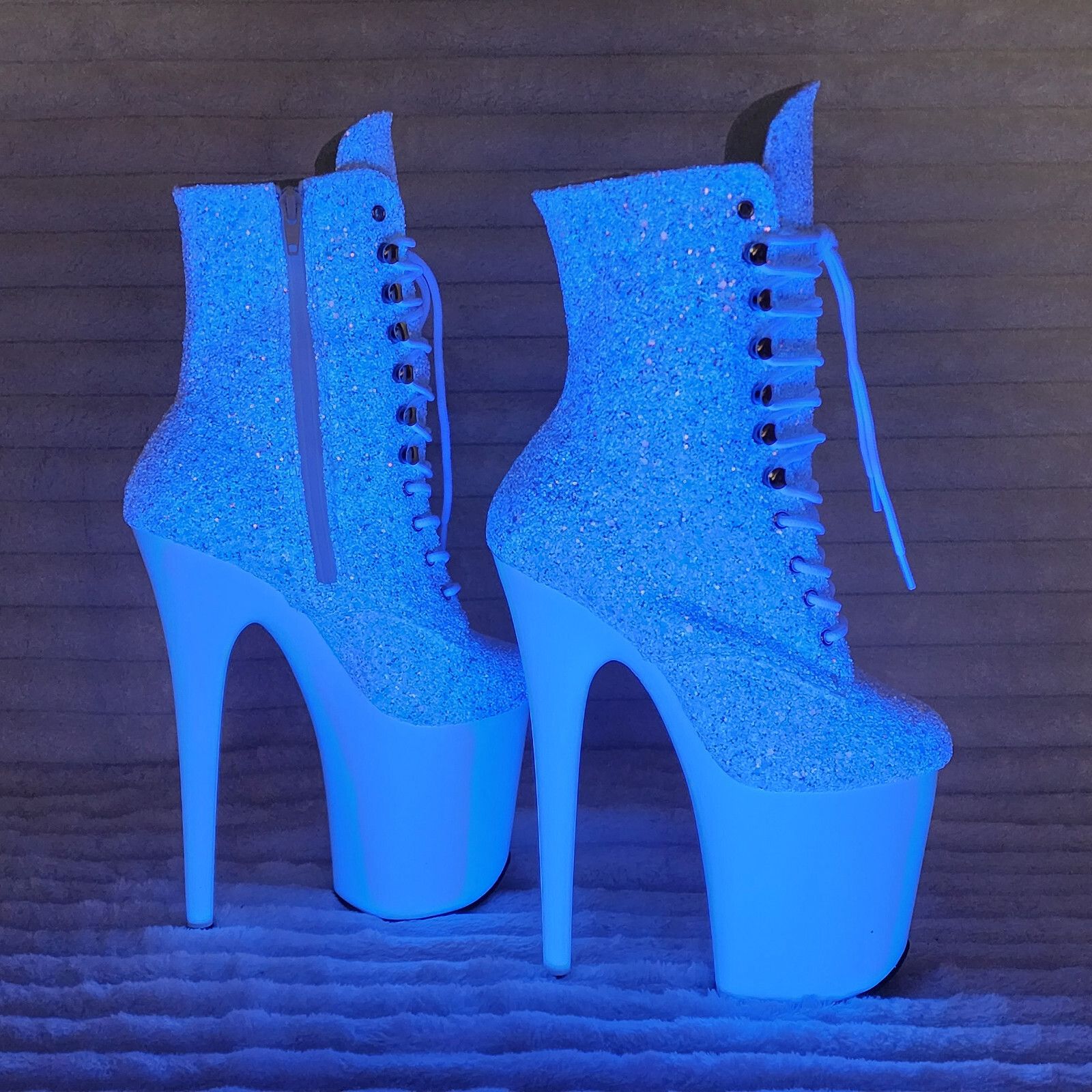 Other Flamingo White Ice UV Glitter 8" Heel Platform Ankle Boots U Size US 10 / IT 40 - 7 Thumbnail