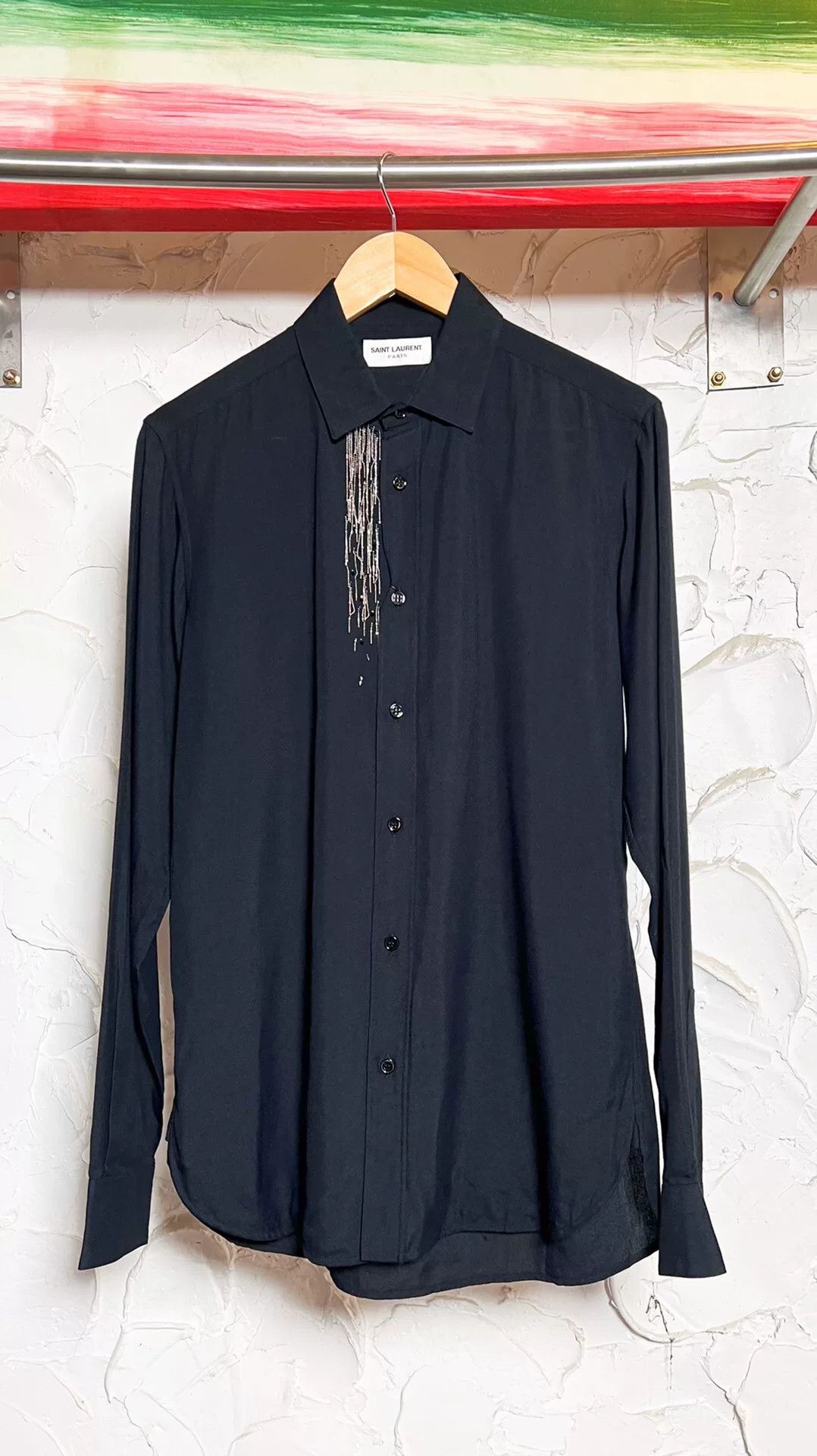 Saint Laurent Paris Saint Laurent 14FW Fringe Rhinestone Shirt Size US XXS / EU 40 - 1 Thumbnail