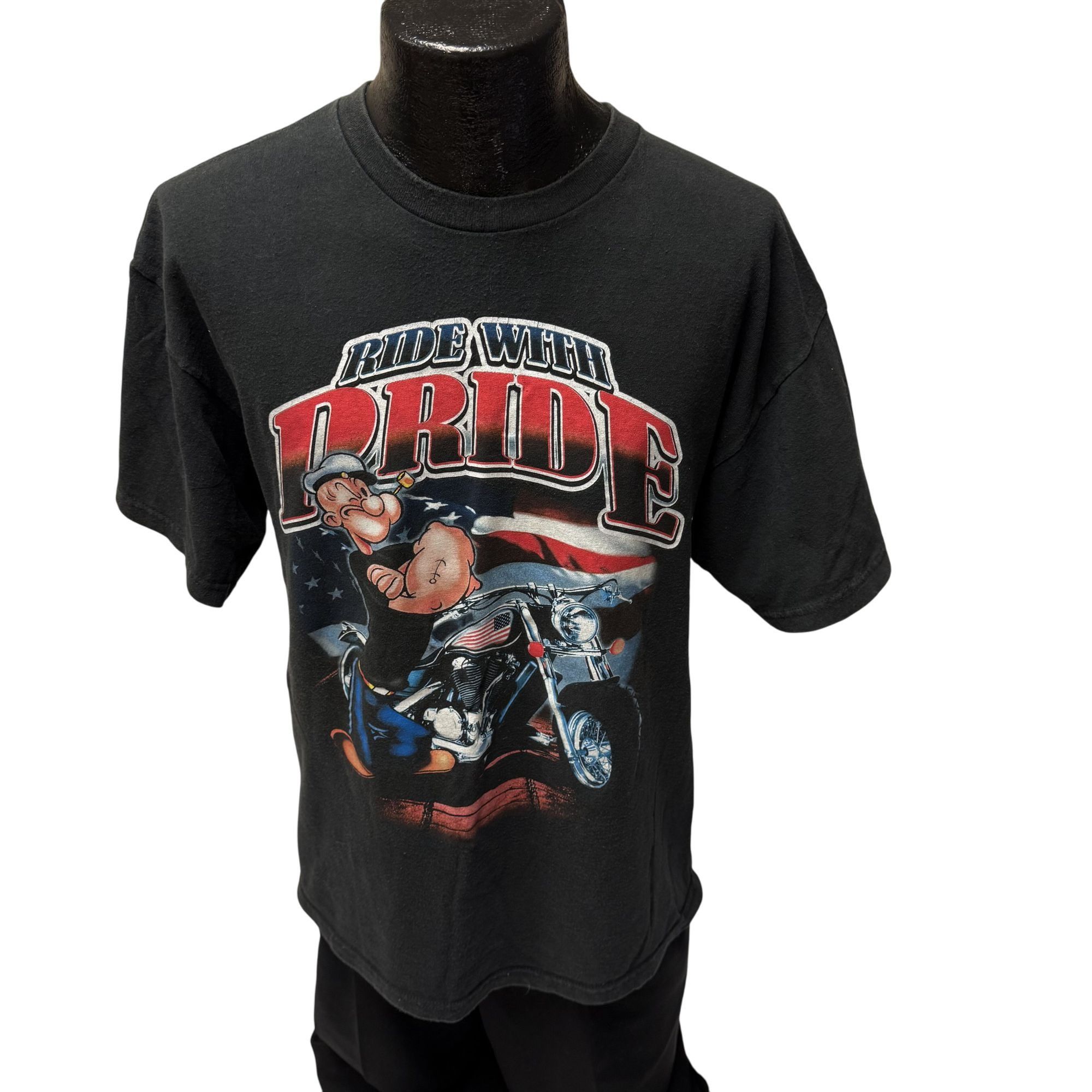 Other 90s Y2K POPEYE Ride With PRIDE USA FLAG Motorcycle Biker Tee Size US XL / EU 56 / 4 - 1 Thumbnail