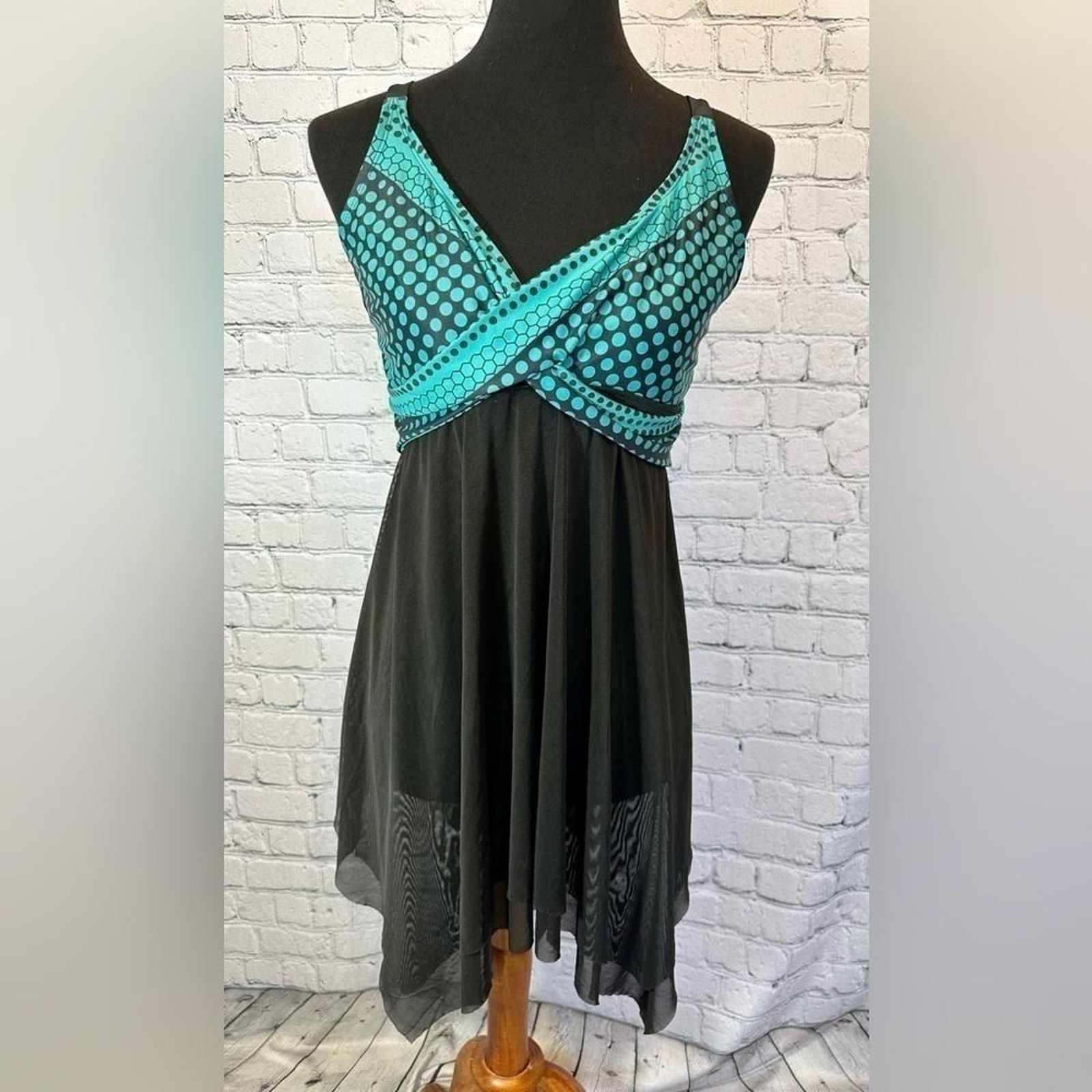 Other Chic Teal and Black Polka Dot Dress Size ONE SIZE - 2 Thumbnail