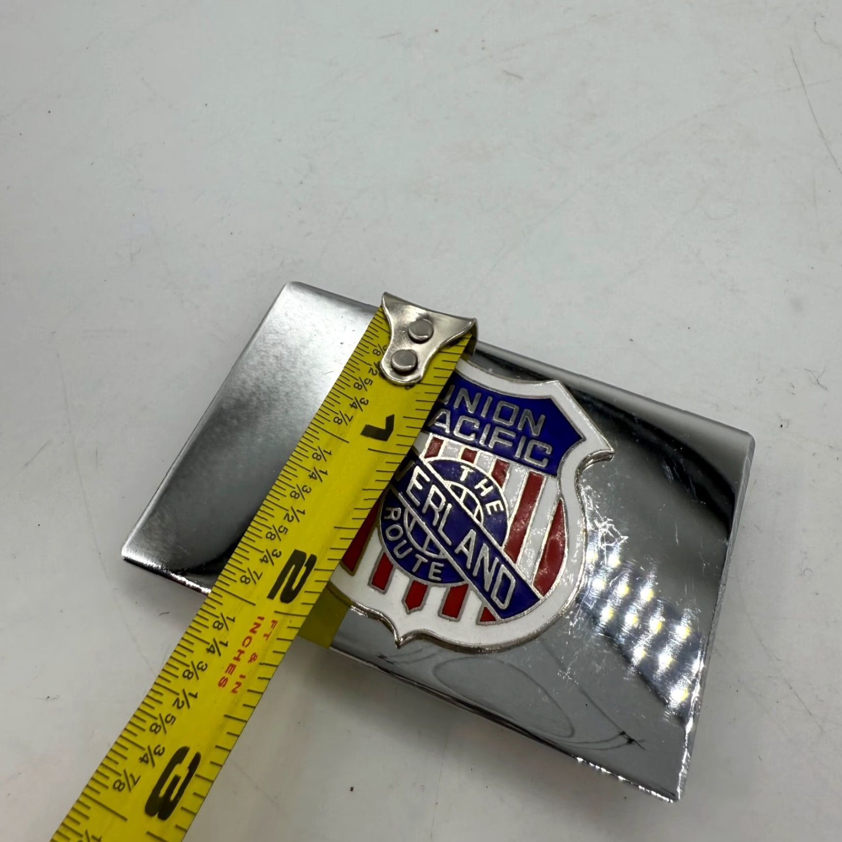 Vintage Union Pacific The Overland Route Chrome Mirror Belt Buckle Railroad Men Silver Buckle Size ONE SIZE - 2 Thumbnail