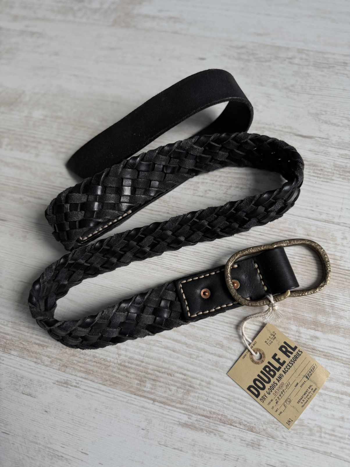 RRL Double Ralph Lauren Black Leather Western Belt Braided