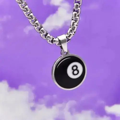 Jewelry x Surf Style 8 Ball Chain 2000S Y2K Punk Chrome Silver Billiards Eight, Men's