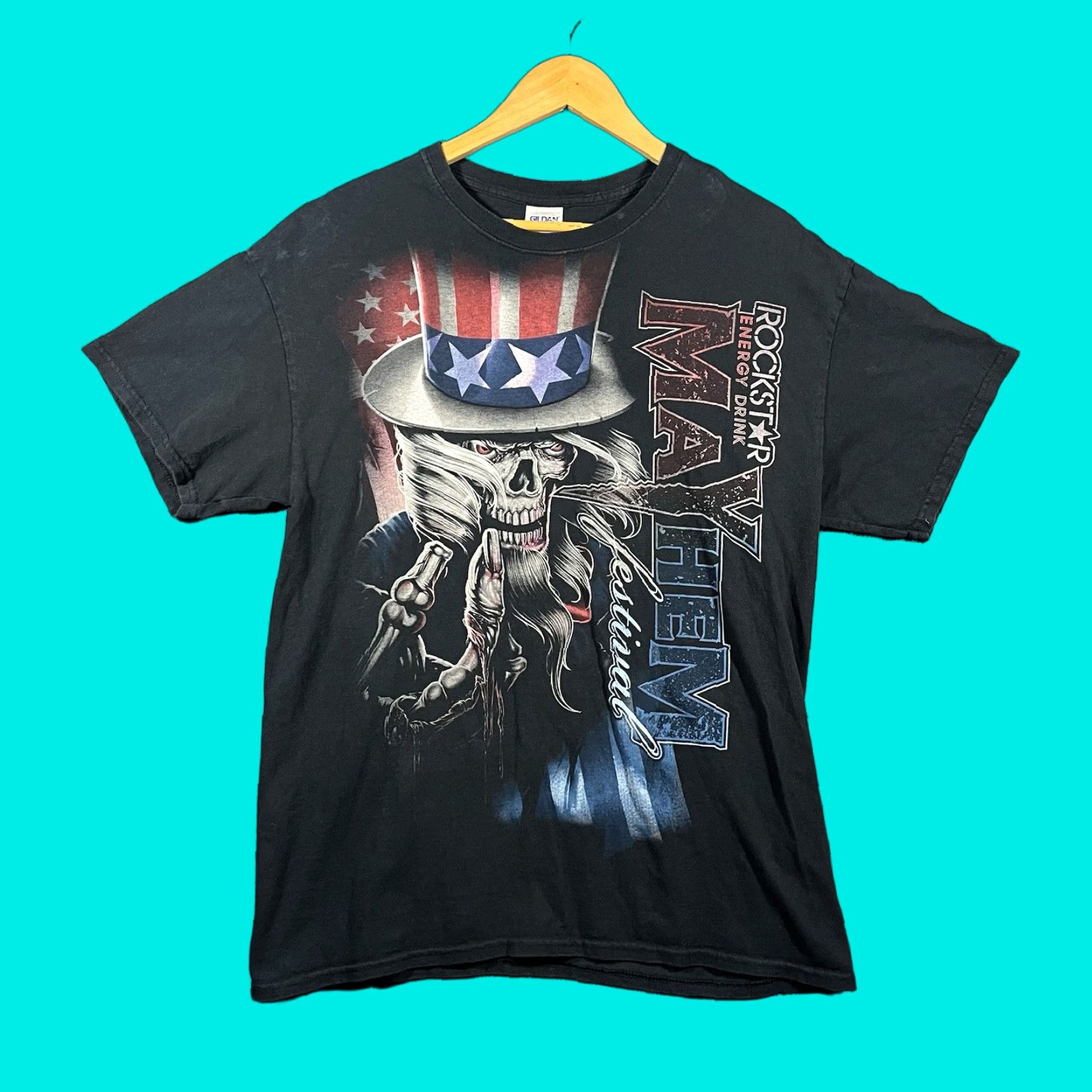 Vintage VINTAGE Rockstar Energy T-Shirt Mens L Black Rock Band Grunge Korn Mayhem Festival 2010s Crew Neck Short Sleeve Skull Logo Graphic Print Cotton Size US L / EU 52-54 / 3 - 1 Thumbnail