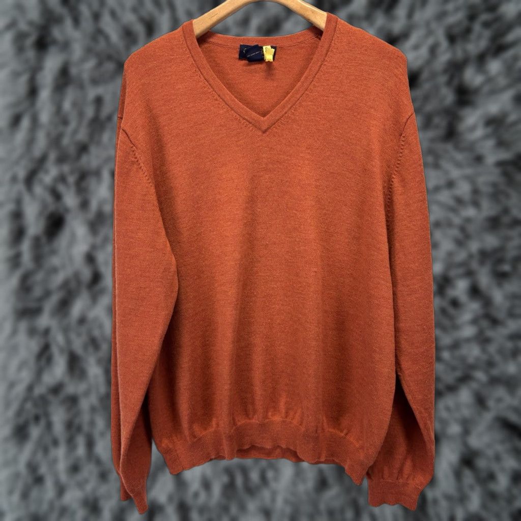 Brooks Brothers Brooks Brothers Merino Wool Sweater Sz X-Large Mens Orange Vneck Knit Preppy Size US XL / EU 56 / 4 - 1 Thumbnail