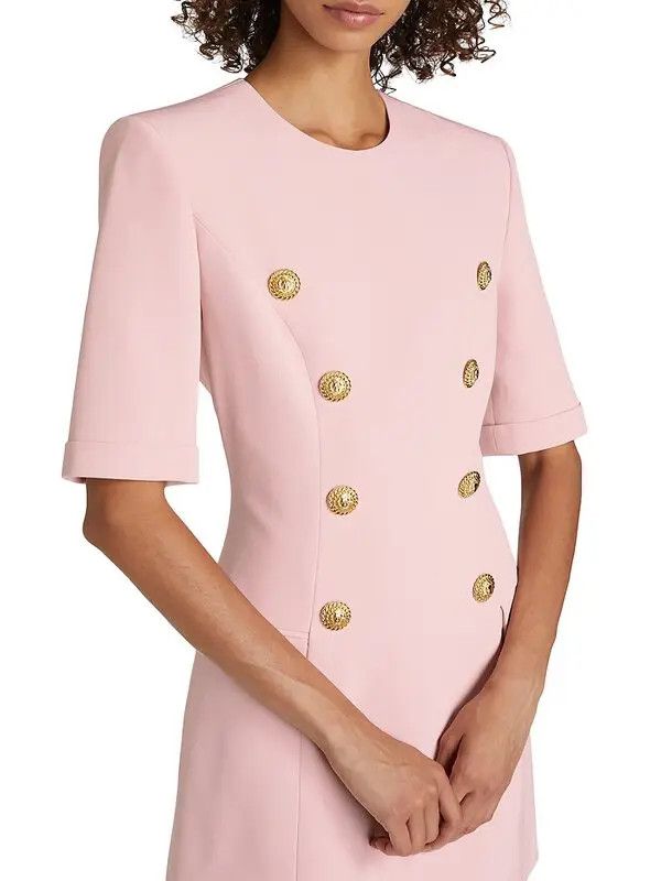 Balmain o1s1wg110725 Mini Dress With Textured Pattern in Light Pink Size XL / US 12-14 / IT 48-50 - 6 Thumbnail