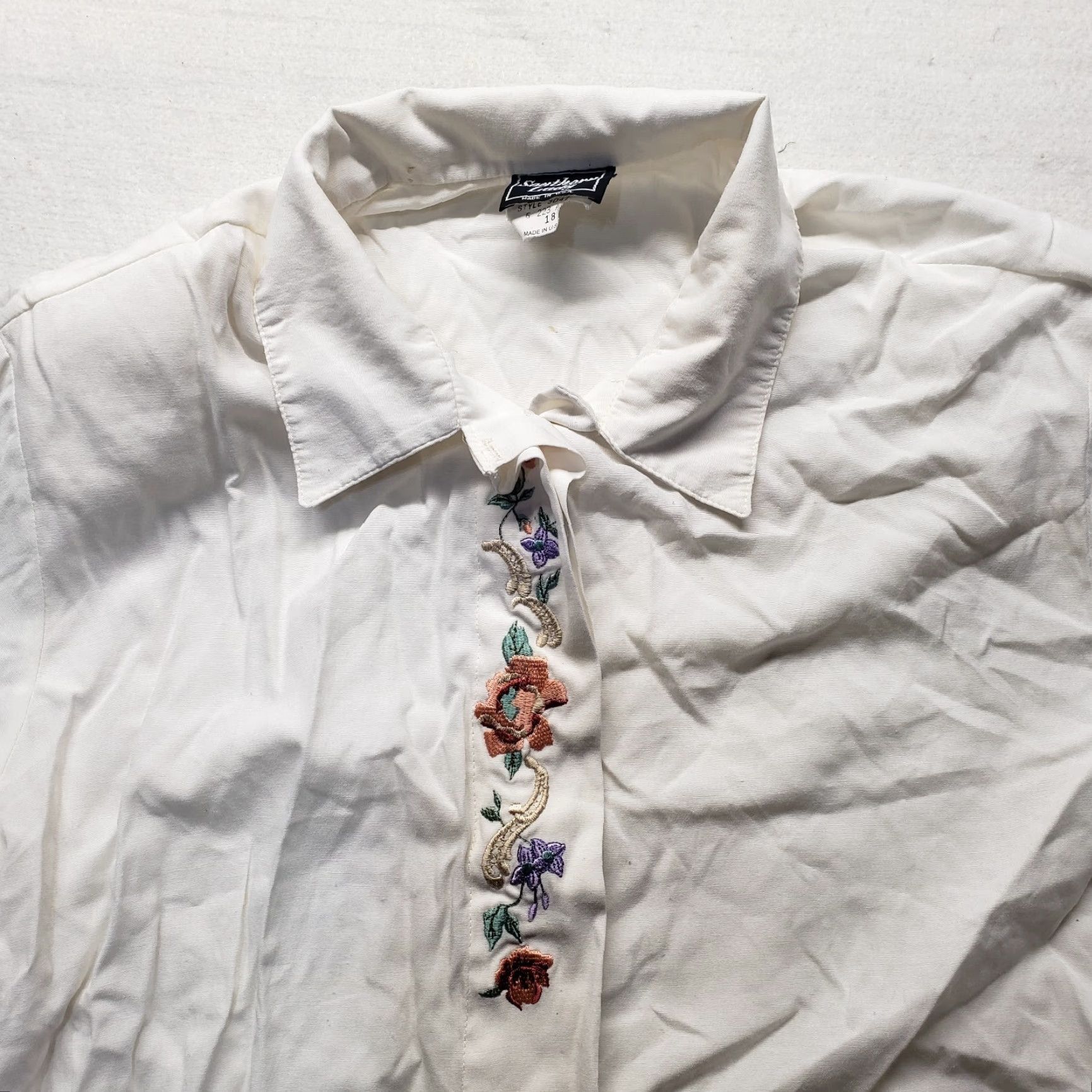 Vintage SOUTHERN LADY Shirt Blouse Button-Up Collared Floral White 18 Womens Size XXL / US 16-18 / IT 52-54 - 2 Thumbnail