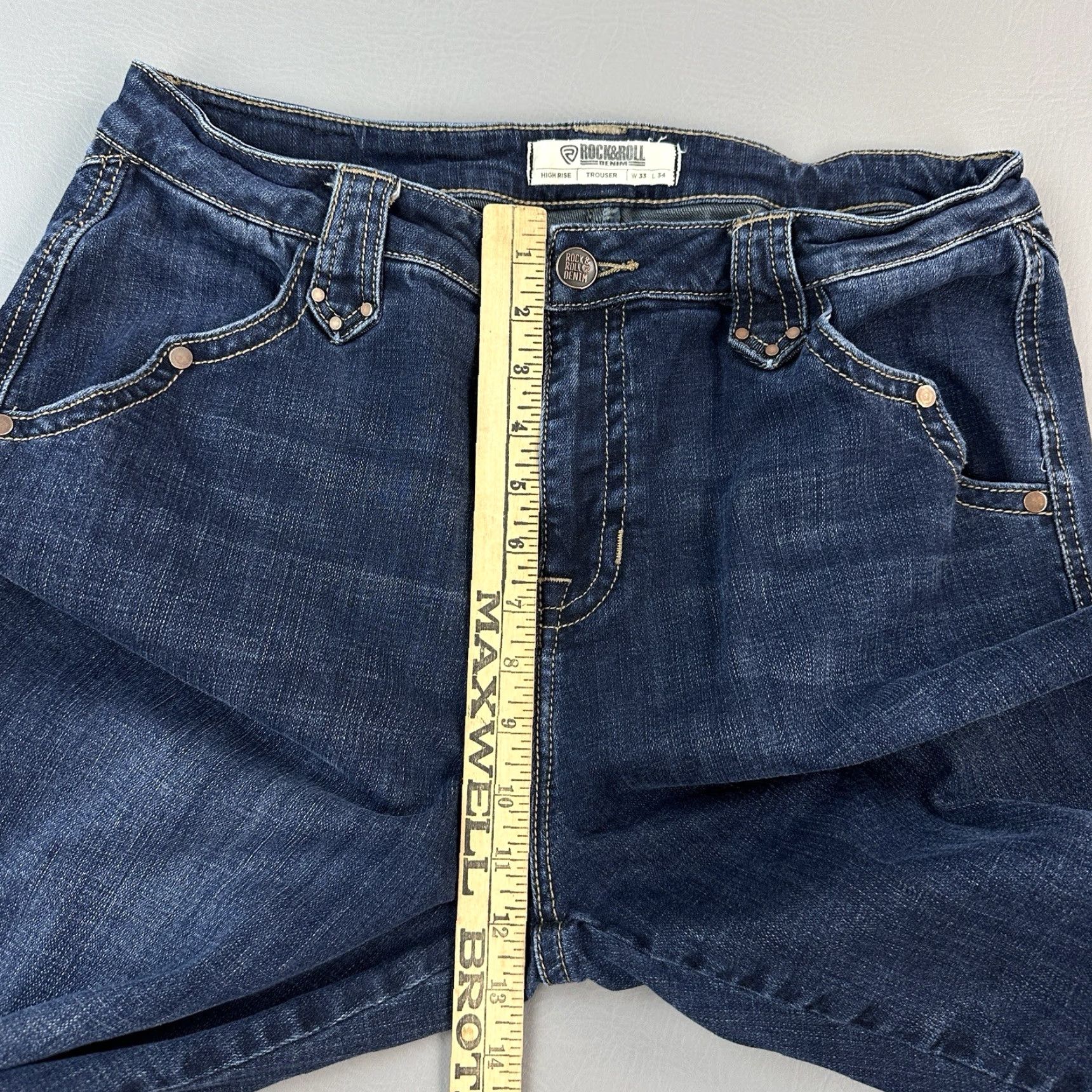 Vintage Rock & Roll Denim Jeans Women’s 33x34 33x33 Flare High Rise Trouser Rivet Detail Size 24" / US 00 / IT 34 - 5 Thumbnail