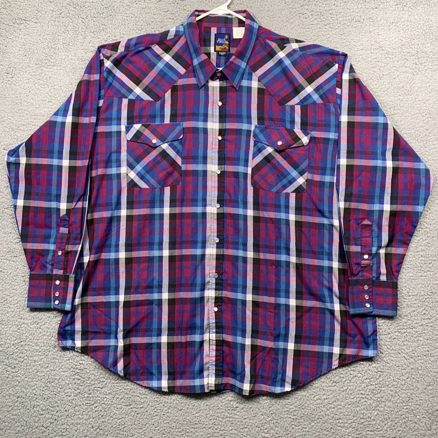 Vintage Rock Canyon Western Shirt Men's 3X Pearl Snap Plaid Blue Purple Black 2-Pockets Shirt Mens 3X Rock Canyon Western Pearl Snap Plaid 2-Pockets Size US XXL / EU 58 / 5 - 2 Thumbnail