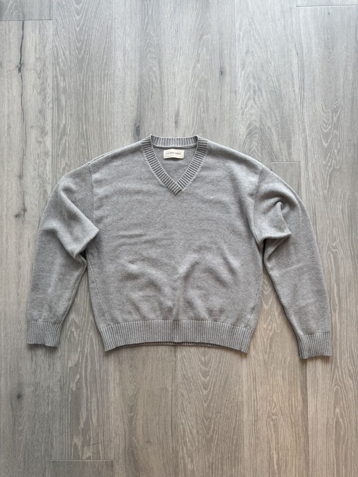 Bleeding Indigo Grey Emile V-Neck Knit Sweater