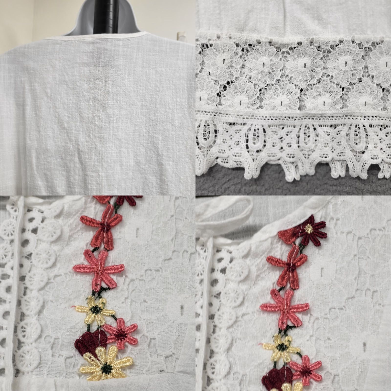 Vintage Embroidery Boho Linen Tops Shirt Womens XXL Bohemian Floral Embroidered Blouses Hippie Size XXL / US 16-18 / IT 52-54 - 8 Thumbnail