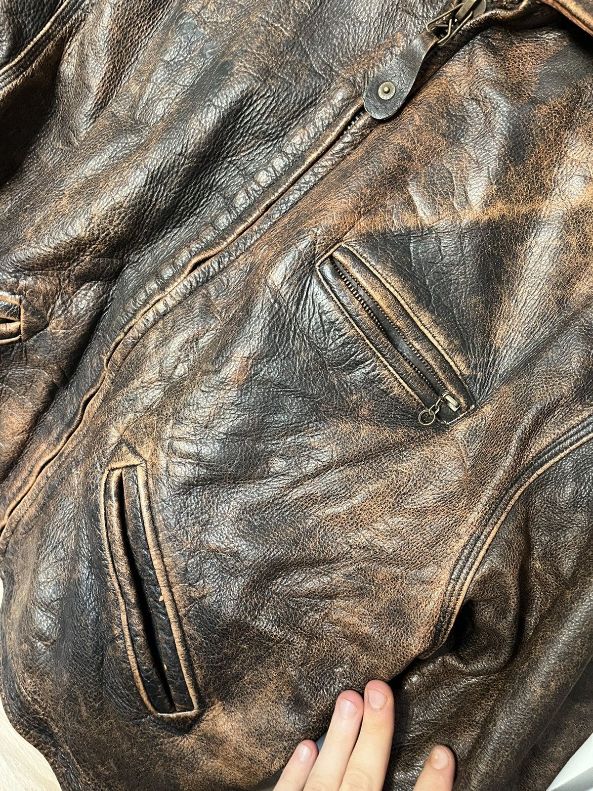Guess × Vintage Vintage 90’s Guess Heavy Distressed Leather Jacket Designer Size US XL / EU 56 / 4 - 5 Thumbnail