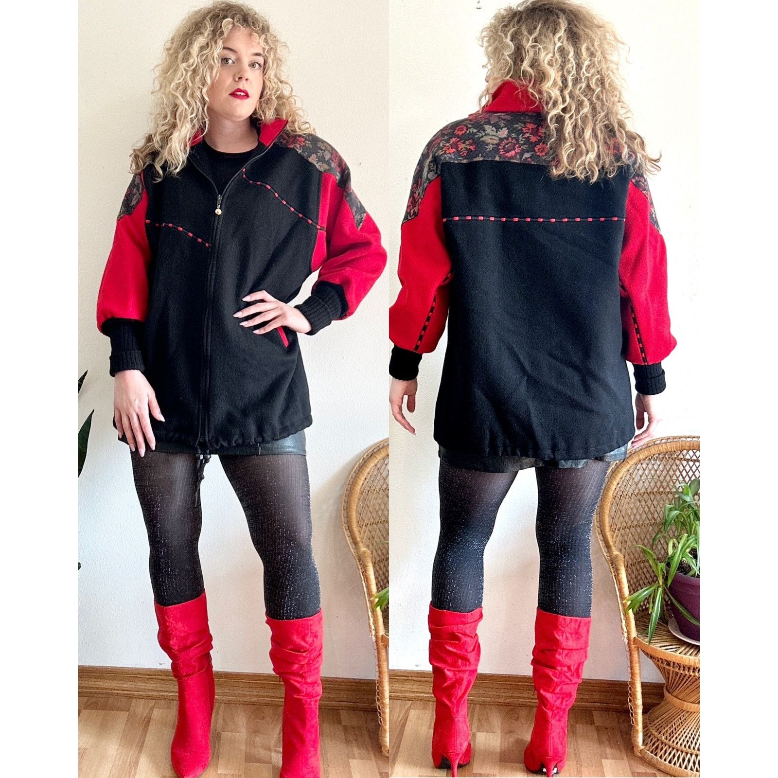 Vintage 80’s Black & Red Tapestry Wool Coat Size XL / US 12-14 / IT 48-50 - 1 Thumbnail