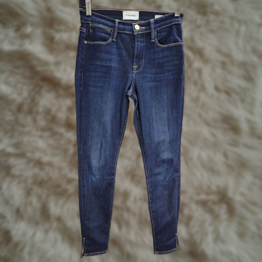 Frame FRAME Women's Jeans Le High Skinny Blue Ankle Slit Dark Wash Mid Rise 24 Size 42" / US 20 - 1 Thumbnail