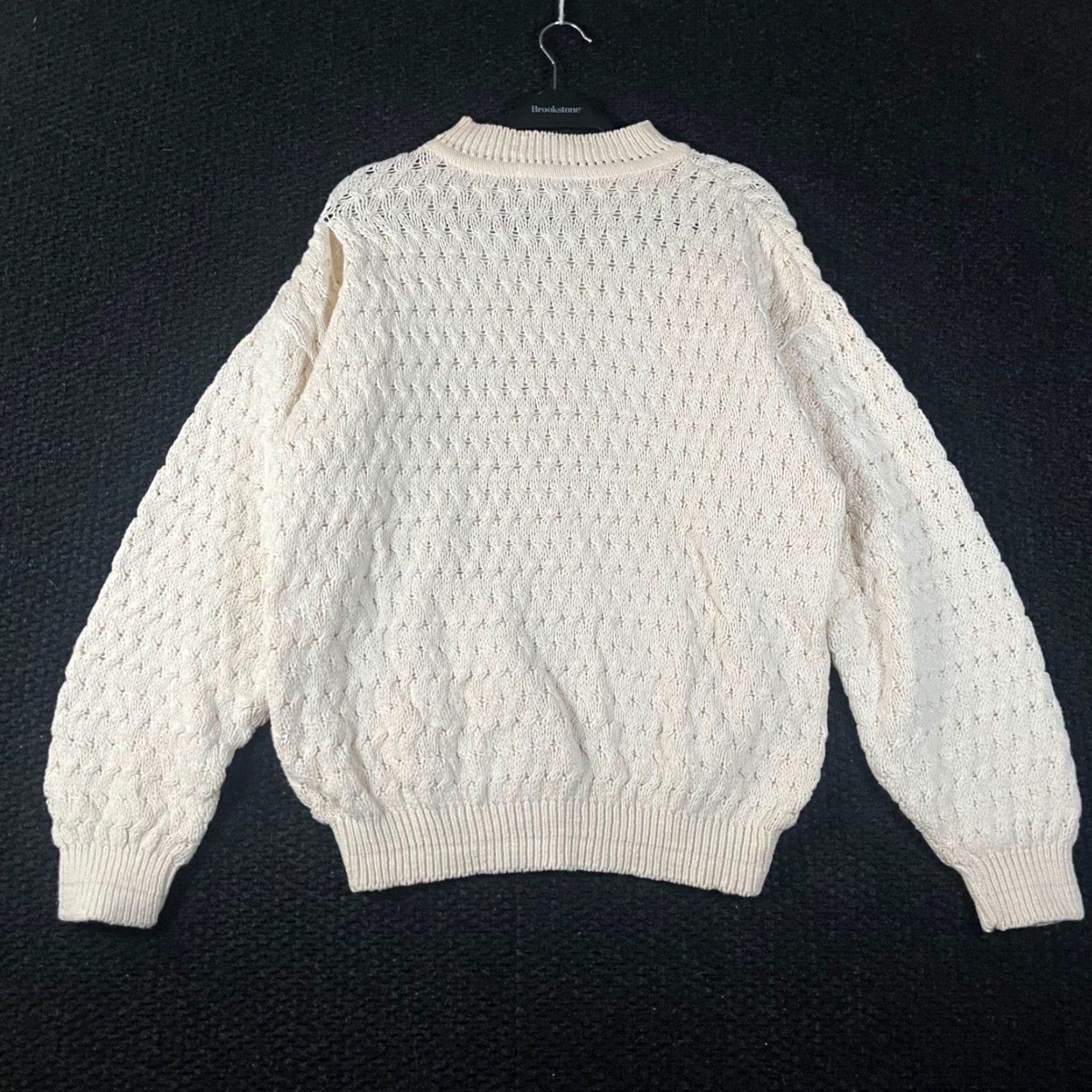 Vintage T.L.C. Mens M Ivory Crew Neck Cable Knit Sweater Vintage United States Made in USA Cotton Pullover Size US M / EU 48-50 / 2 - 5 Thumbnail