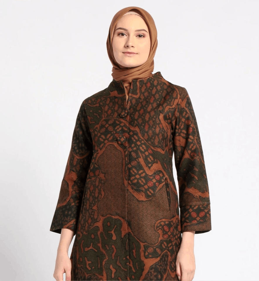 image of Batik Bay Women's Batik Long Sleeve Blouse, Jahe Gribik in Brown (Size Large)