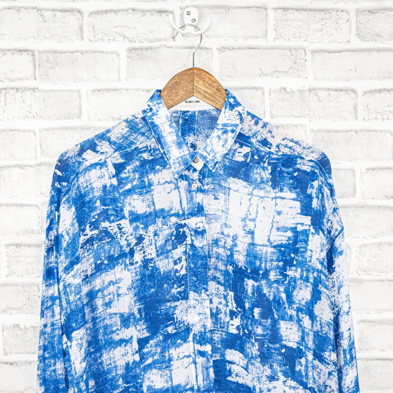 Helmut Lang HELMUT LANG Button up Shirt Blue white Print Long Sleeve Size L / US 10 / IT 46 - 7 Thumbnail