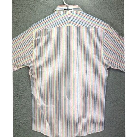 Vintage Penguin by Munsingwear Shirt Mens Small 14.5 Slim Dress Blue Striped Cotton Polyester Button-Down 32-33 Heritage Size 40R - 2 Thumbnail