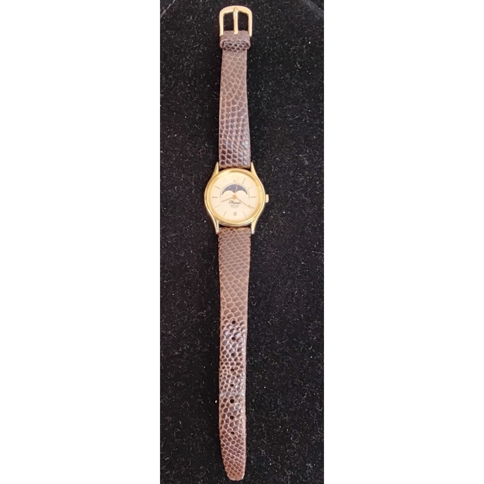 Seiko Seiko Quartz Moon Phases Wrist Watch Ladies Brown Lizard Size ONE SIZE - 2 Thumbnail