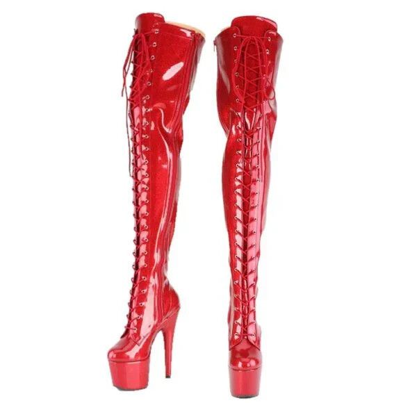 Other Adore 3020 Red Glitter Patent 3020 Thigh High Platform Boots Size US 12 / IT 42 - 4 Thumbnail