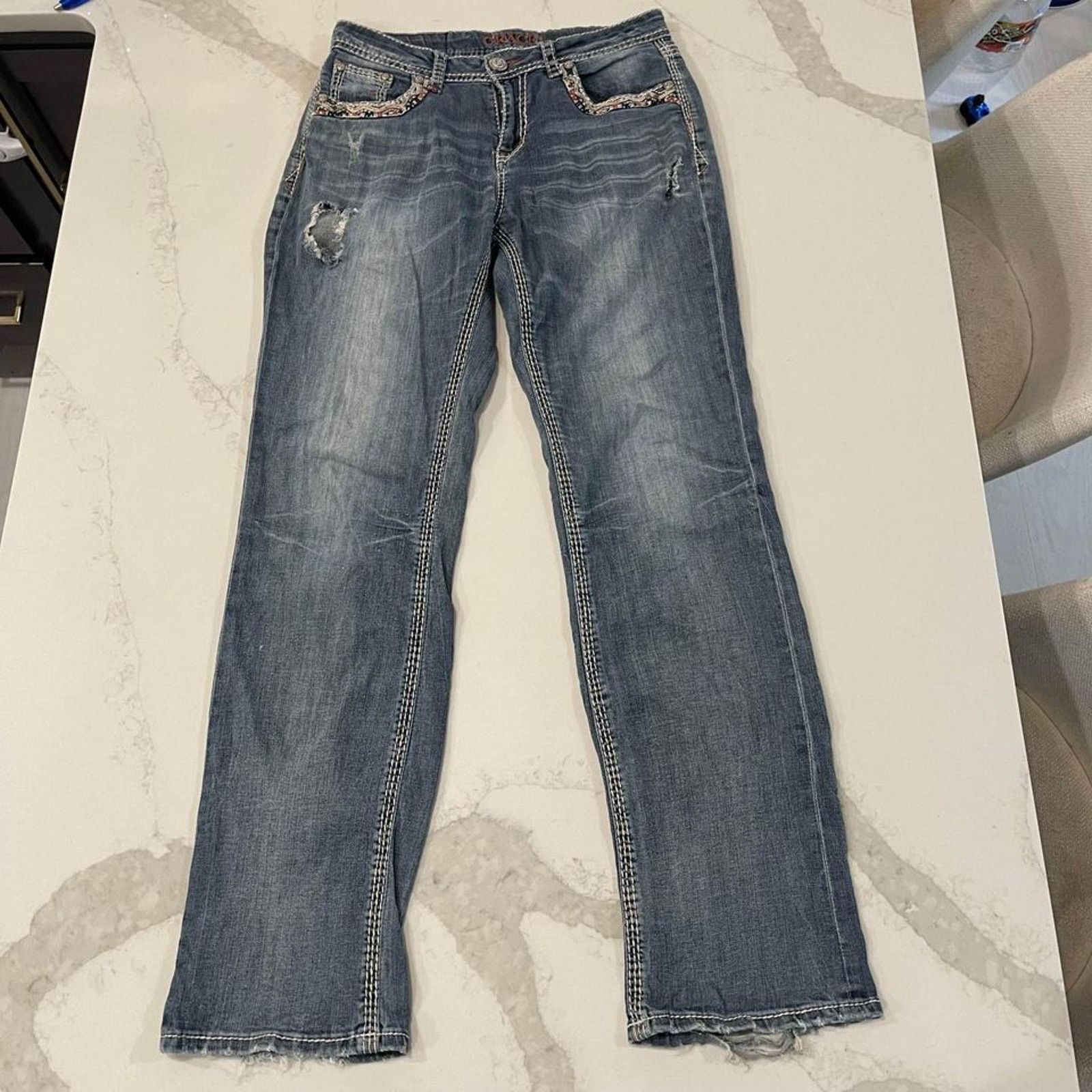 Grace in LA Grace in LA Bootcut Jeans Rhinestone Distressed Women's 29 Size 29" - 1 Thumbnail