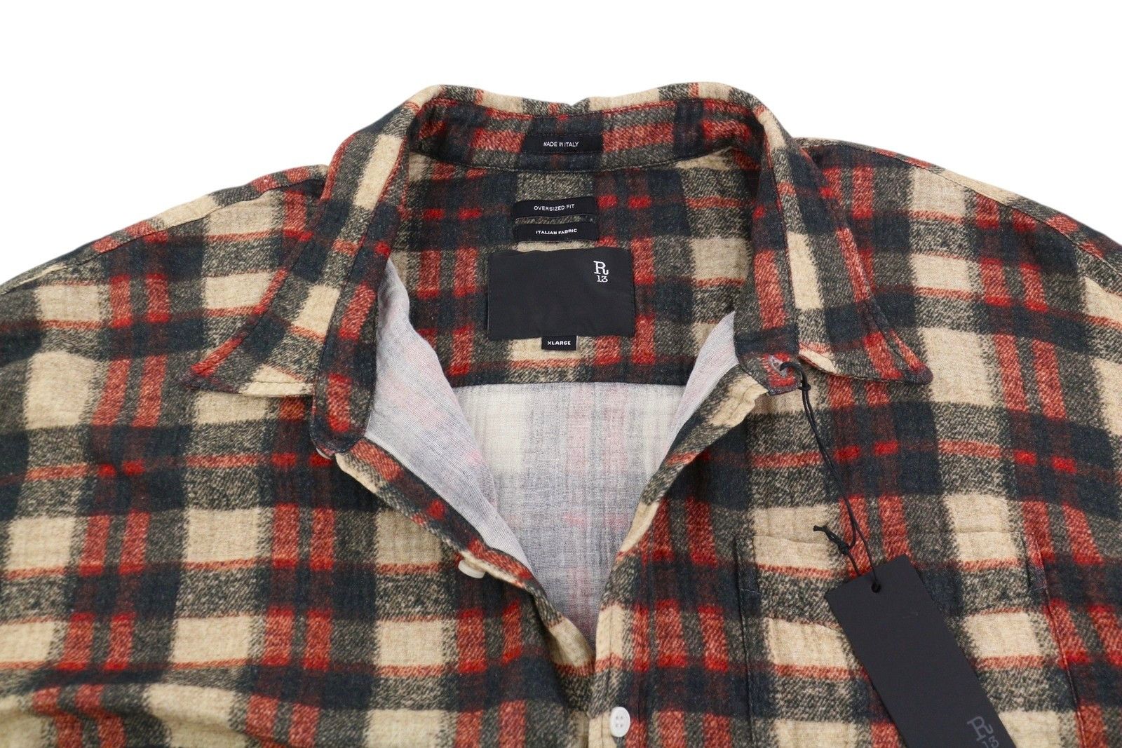 R13 SHREDDED SEAM DROP NECK XL Plaid Oversized Shirt 86559 Size XL / US 12-14 / IT 48-50 - 4 Thumbnail