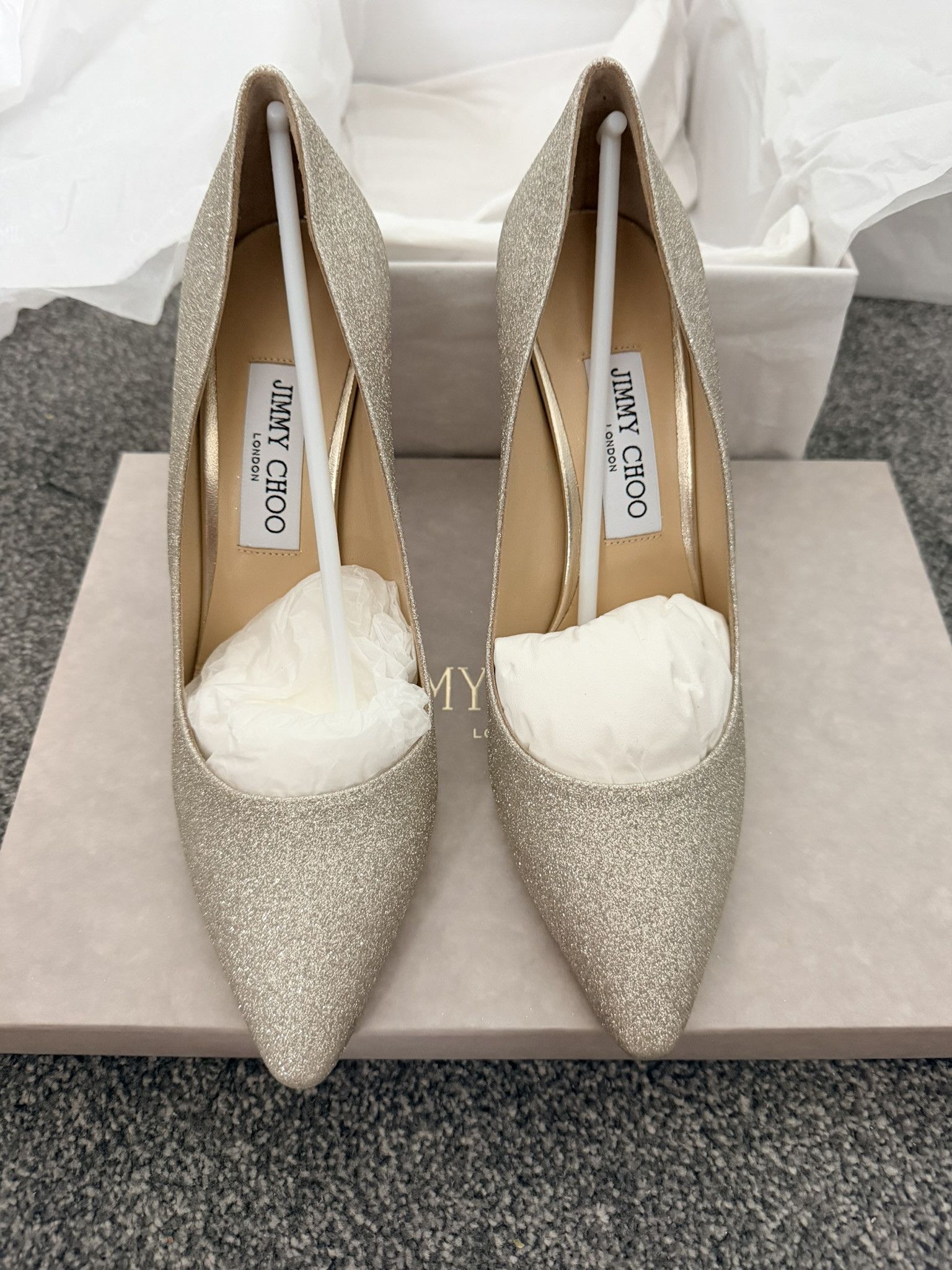 Jimmy Choo JIMMY CHOO Romy 85mm Platinum Ice Glittered Pumps New Size US 8.5 / IT 38.5 - 4 Thumbnail