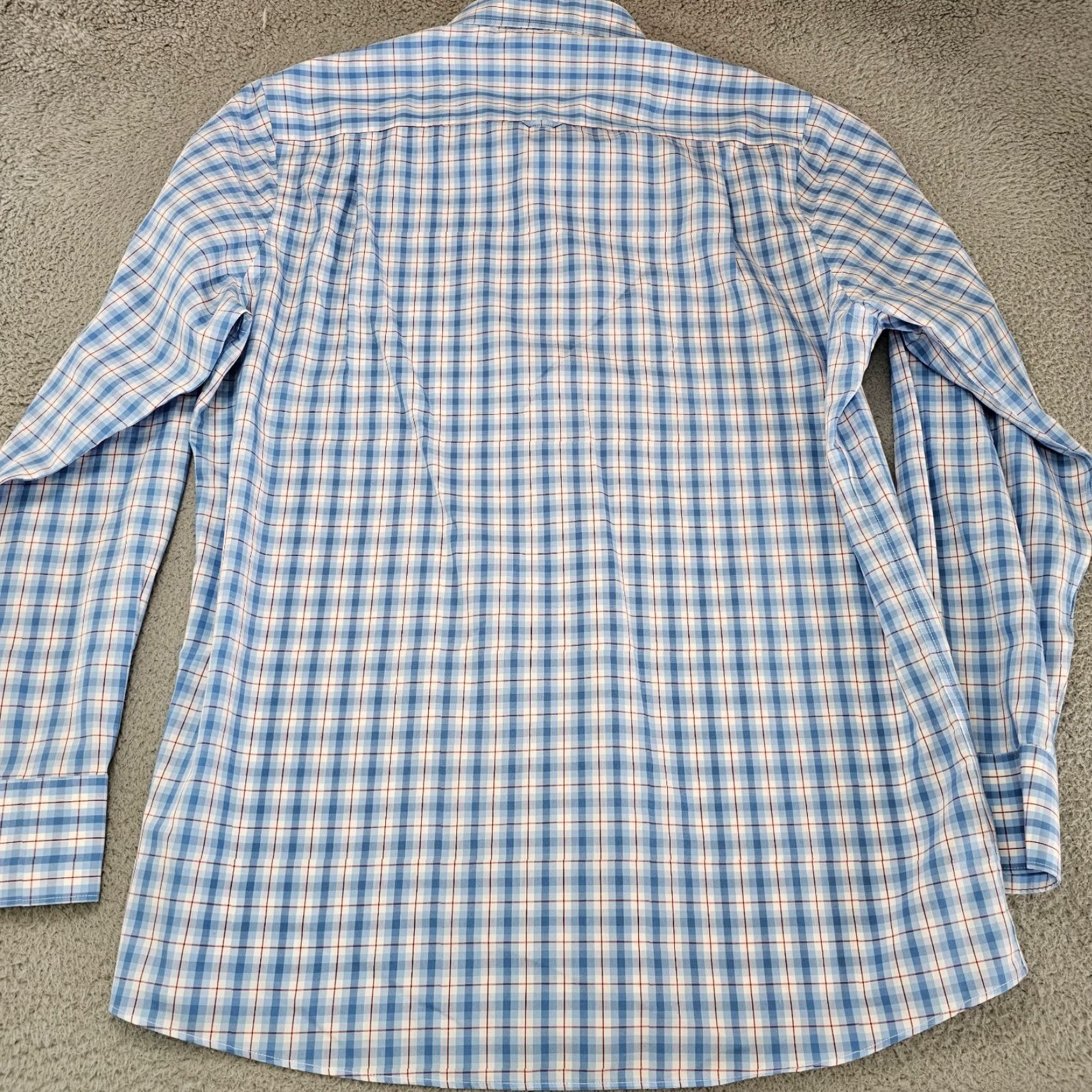 Nordstrom Nordstrom Dress Shirt Mens Large Blue Check Regular Fit Long Sleeve Woven Collared Button Cuff Pockets Size 42R - 5 Thumbnail