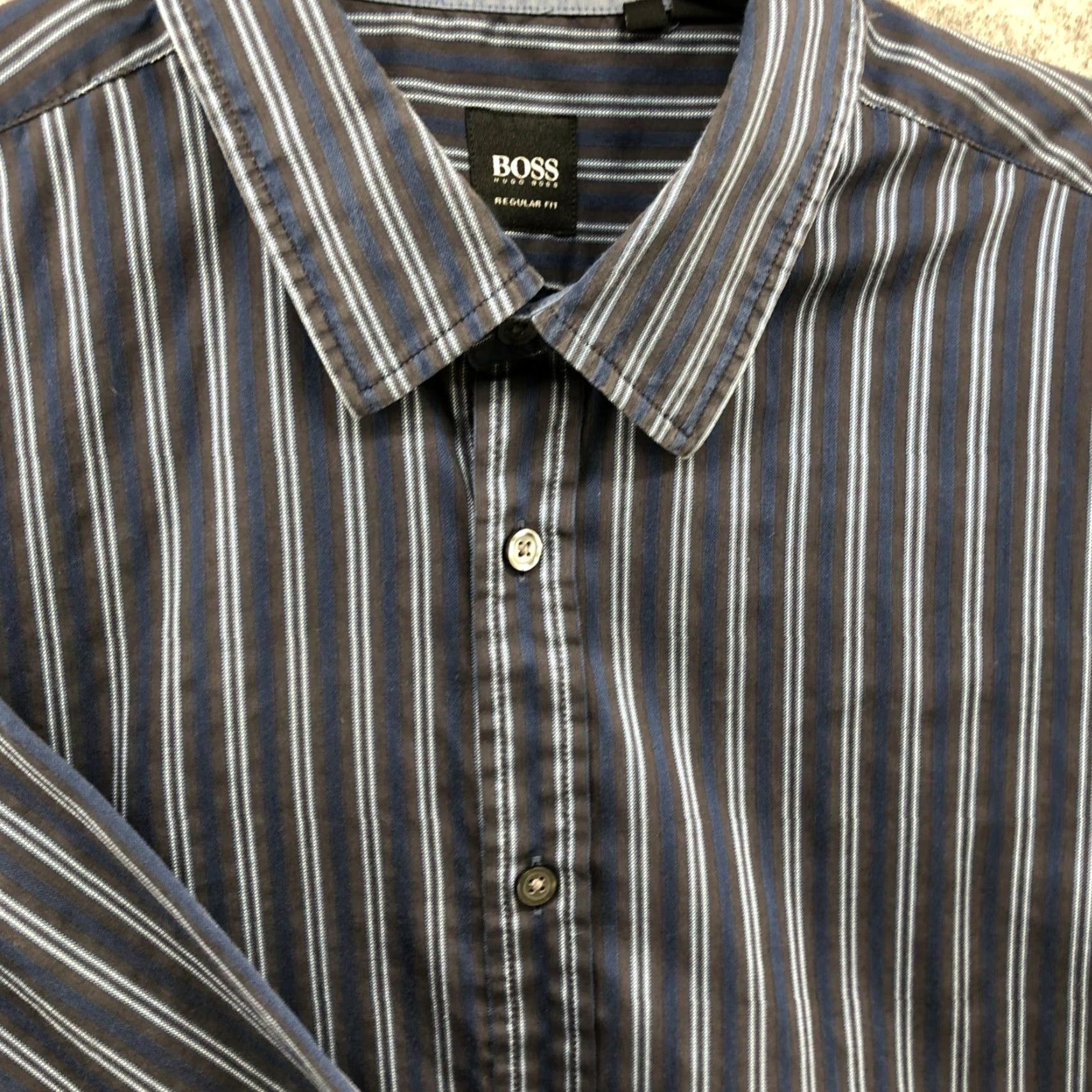 Hugo Boss VINTAGE Hugo Boss Lucas Dress Shirt Mens XL Blue Gray Striped Cotton Long Sleeve Business Formal Workwear Size 46R - 7 Thumbnail